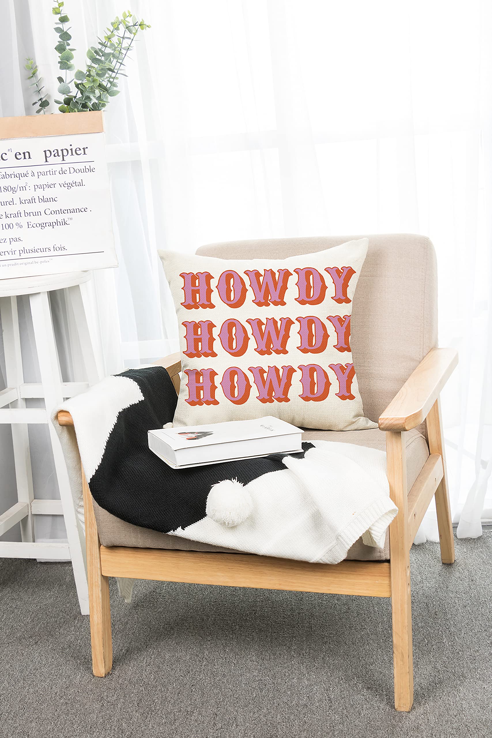 Farmhouse Rustic Pillow Covers 18x18 Inch - Howdy Howdy Quote Throw Pillow Cases for Couch, Sofa & Bed - Cozy Home Decor, Housewarming Gifts & Family Room Décor