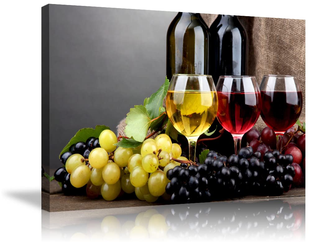 Wine Wall Art Canvas Print - Vintage Fruit Wine Decor for Kitchen, Bar & Dining Room - Ready to Hang Home Decor (28x40 Inches) - Perfect for Wine Cellars, Restaurants & Gift Giving