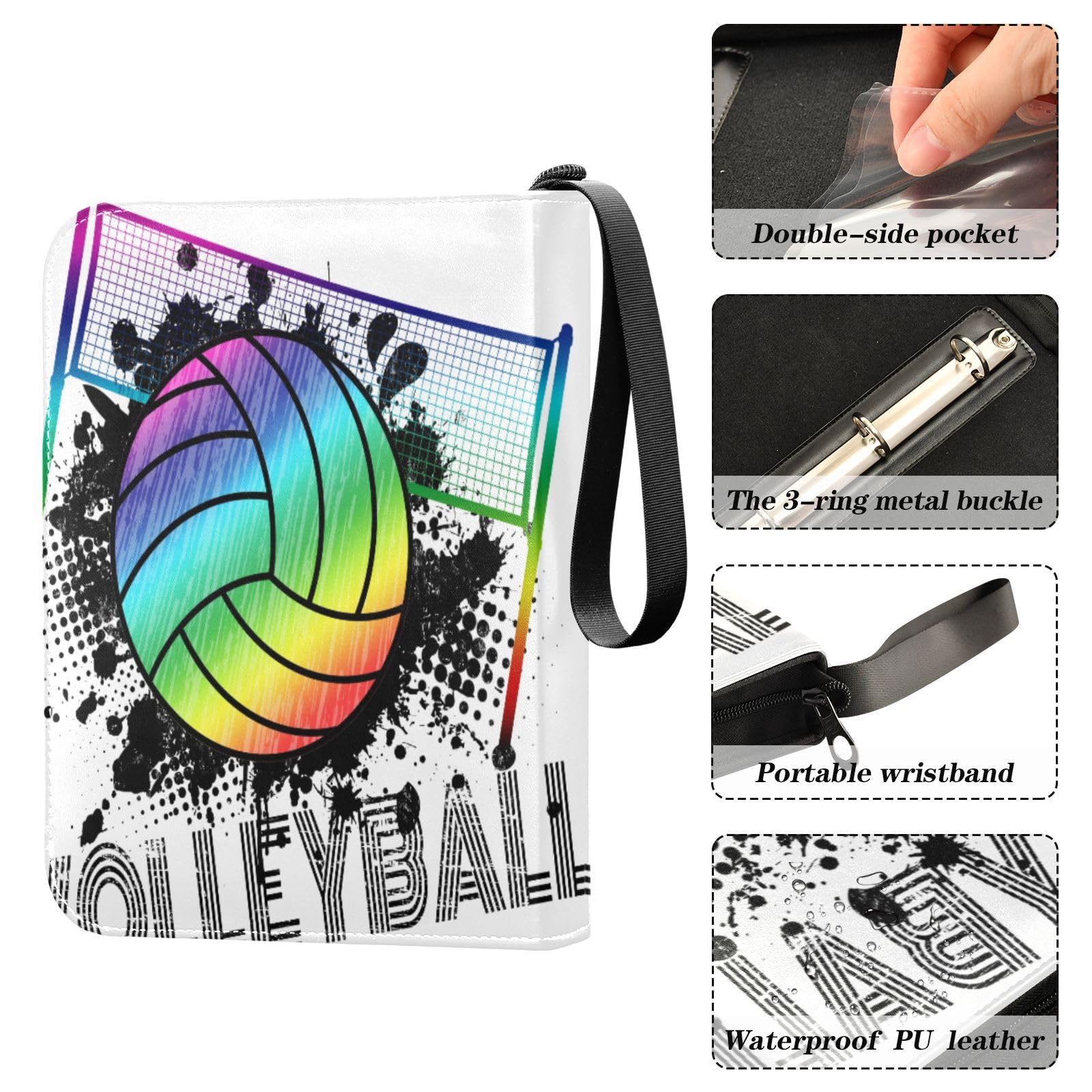 Quteprint 4-Pocket Volleyball Trading Card Binder - Holds 400 Sports Cards with 50 Removable Sleeves | 3-Ring Collector Album for Game Cards, Photos & Memorabilia | Perfect for Organizing, Trading & Displaying Volleyball Collections