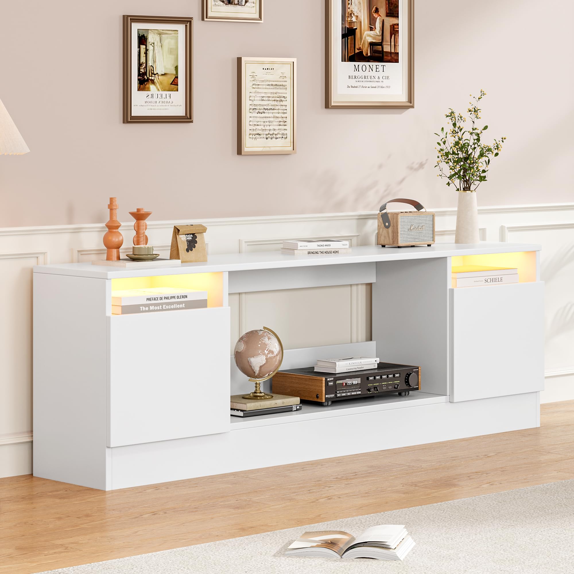 55 Inch TV Stand with Storage Cabinet - Modern Entertainment Center for Living Room, Fits 36