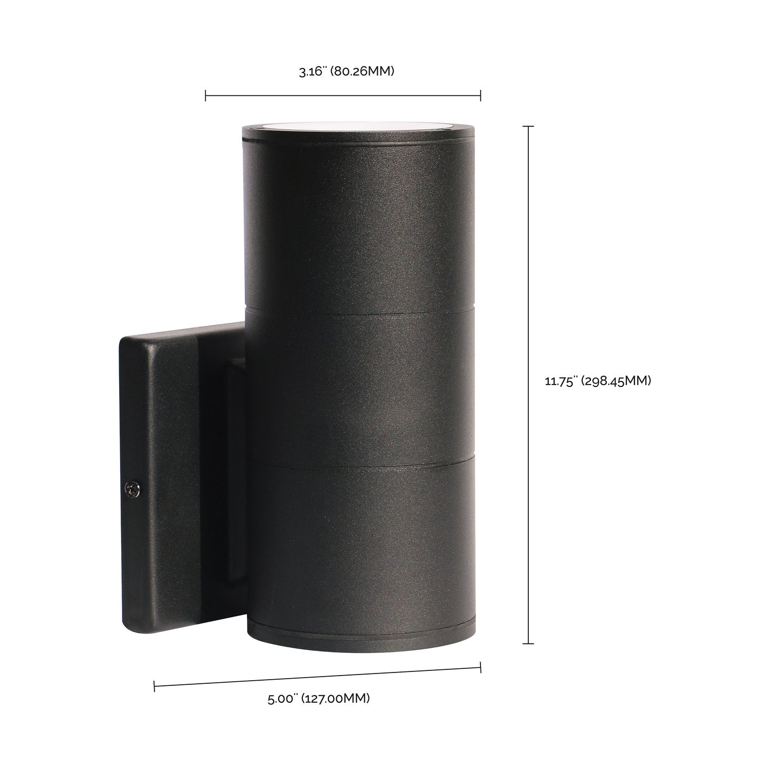 12W LED Outdoor Cylinder Wall Light - Black Finish for Porch, Garden, Patio & Pathway Lighting