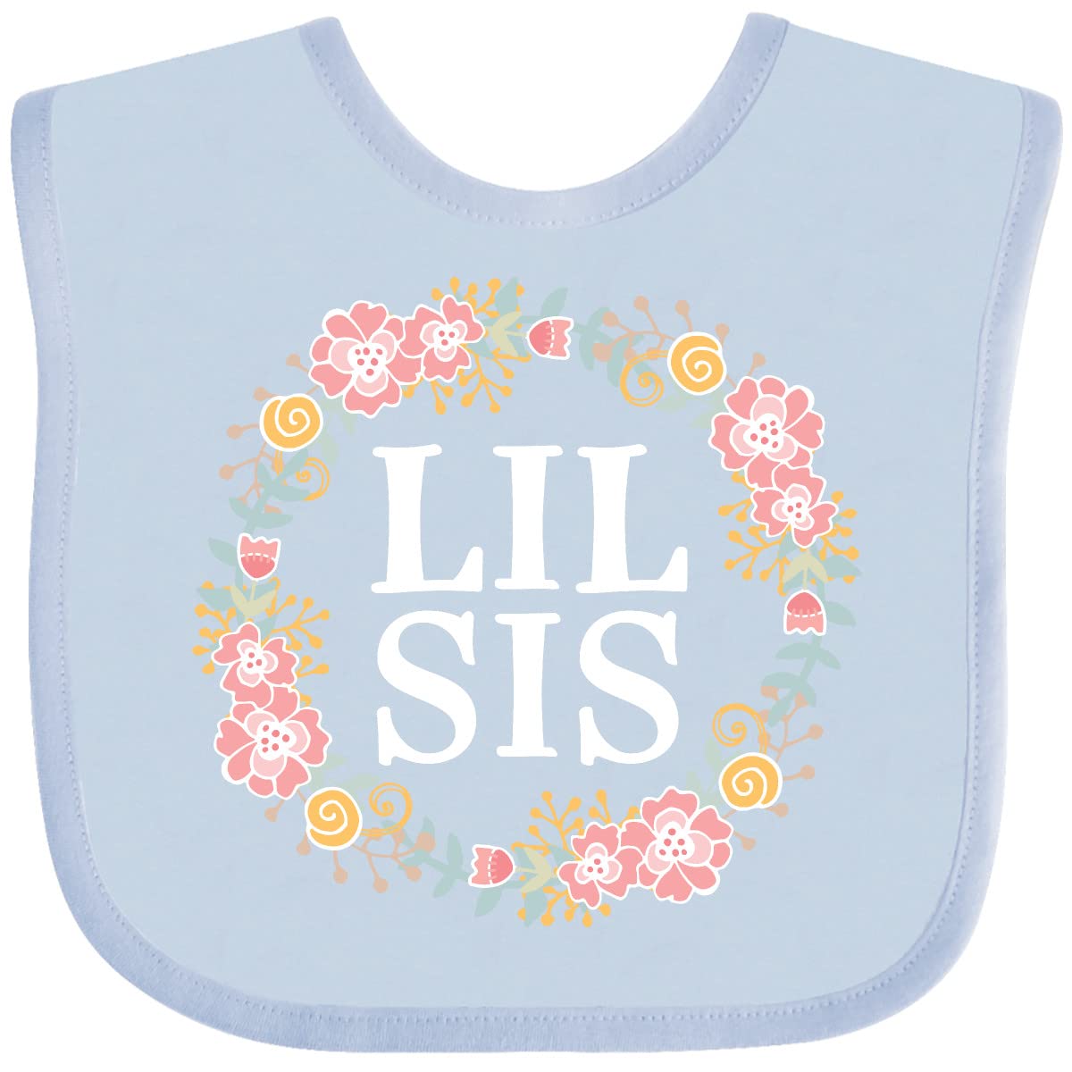 Inktastic Lil Sis Rose Floral Wreath Sister Baby Bib - Soft Cotton Drool Bib for Infants & Toddlers - Perfect for Feeding, Teething, and Everyday Outfits