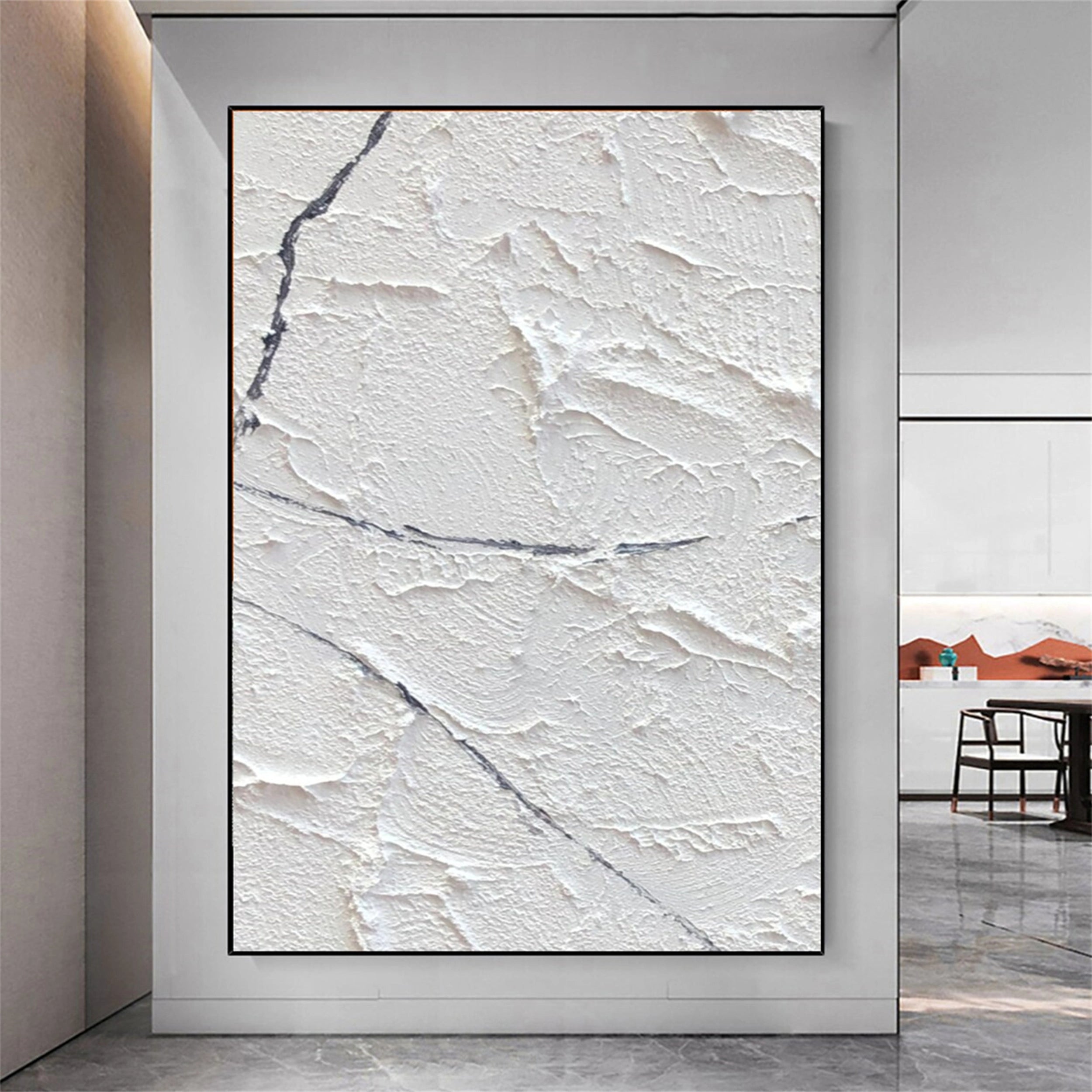 White Minimalist Textured Painting Canvas #MM142 - Premium Abstract Wall Art for Modern Home & Office Decor