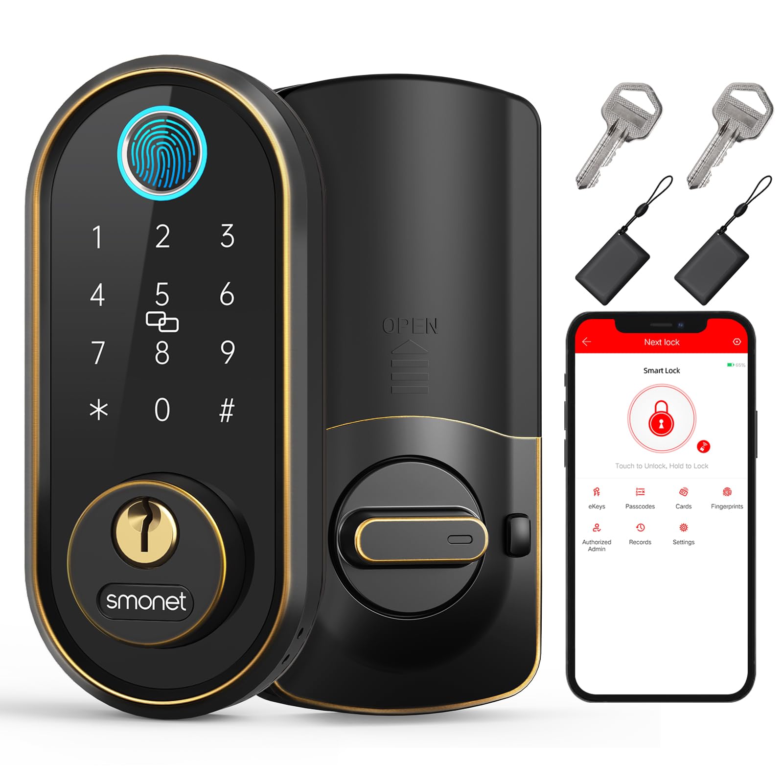 Smart Keyless Entry Door Lock - Fingerprint, Touchscreen Keypad, Bluetooth & Alexa Compatible Biometric Digital Deadbolt for Home & Hotel Security | Easy Installation & Remote Access