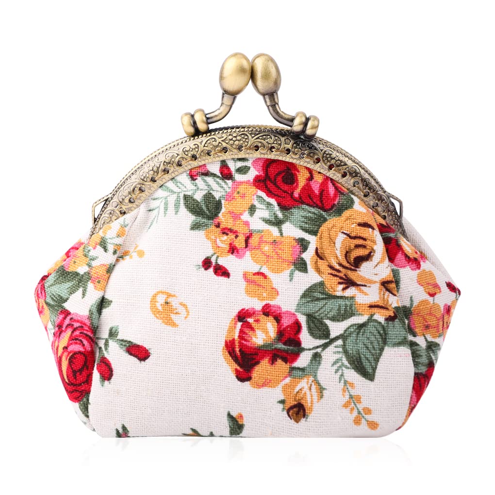 Floral Coin Purse for Women - Vintage Clasp Wallet with Cute Flower Design, Small Change Pouch for Cash & Coins | Perfect Gift for Girls, Ideal for Shopping, Travel & Everyday Use