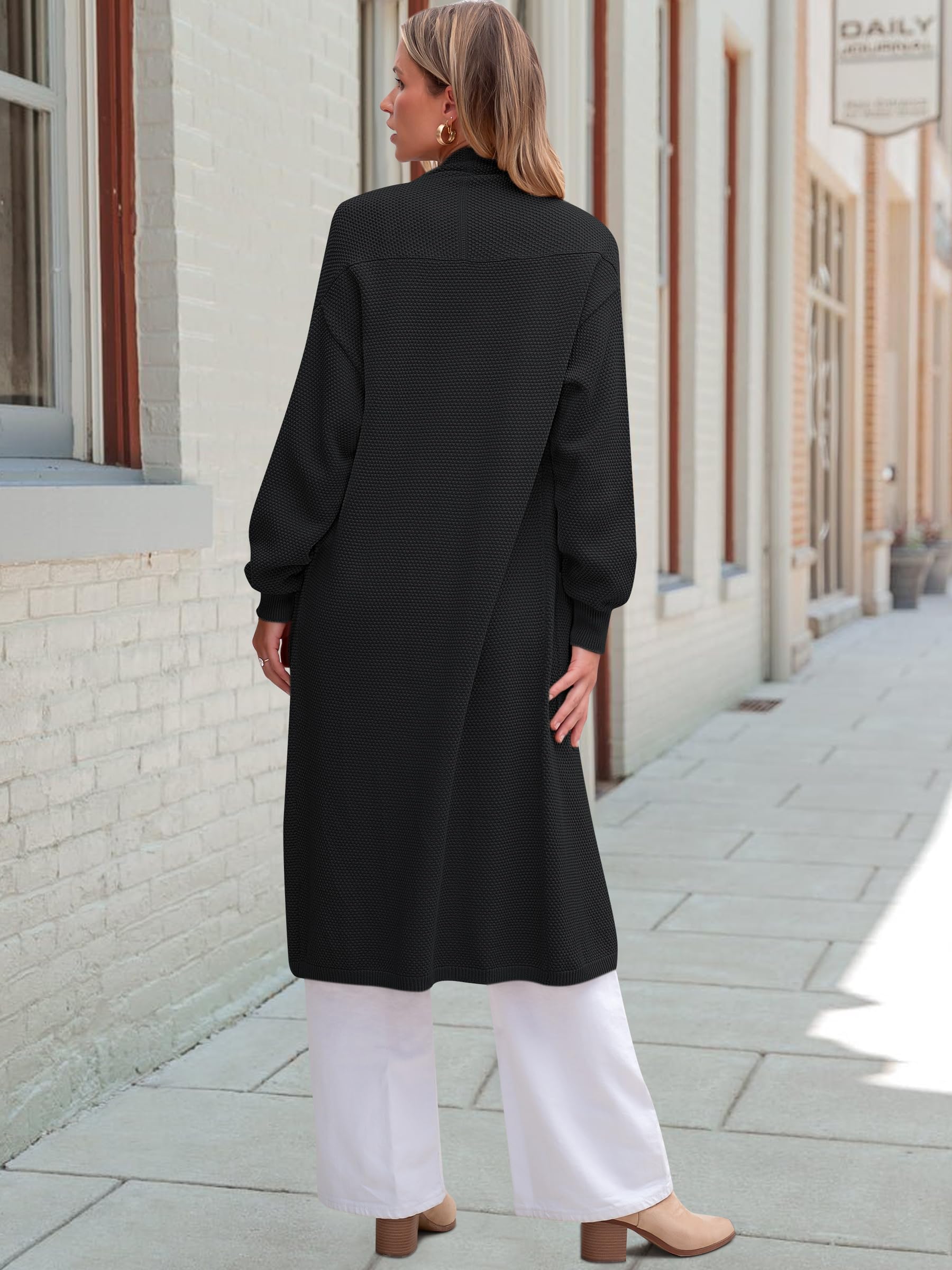 ANRABESS Women's Long Cardigan Sweater - Open Front Long Sleeve Slouchy Oversized Coat | 2024 Winter Chunky Knit Waffle Coatigan | Perfect for Casual Outfits, Office Wear & Cozy Home Lounging