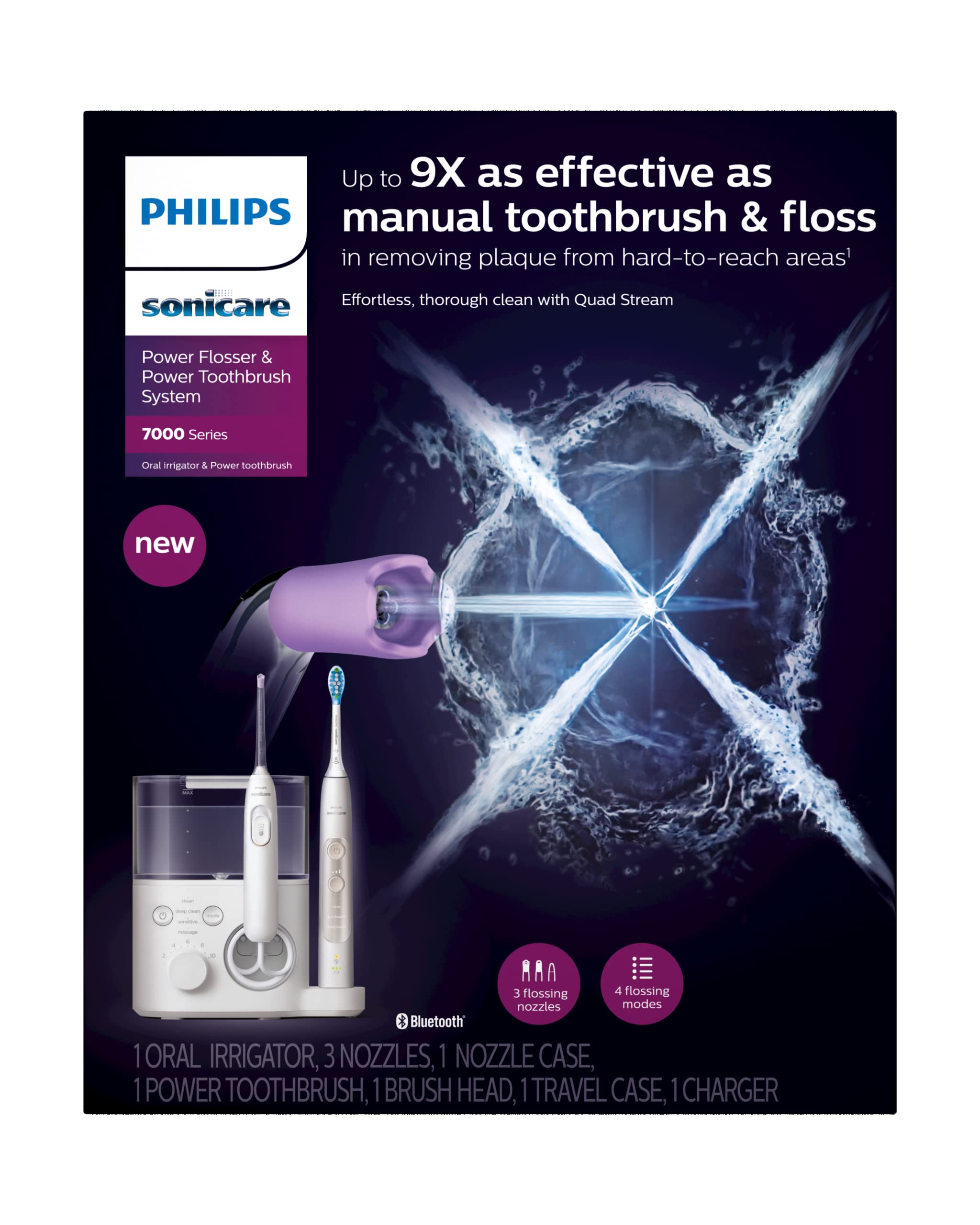 Philips Sonicare Power Flosser & Toothbrush System 7000 (HX3921/40) - Electric Toothbrush with Smart Sensor & Water Flosser for Deep Cleaning - Perfect for Home & Travel Oral Care Routine