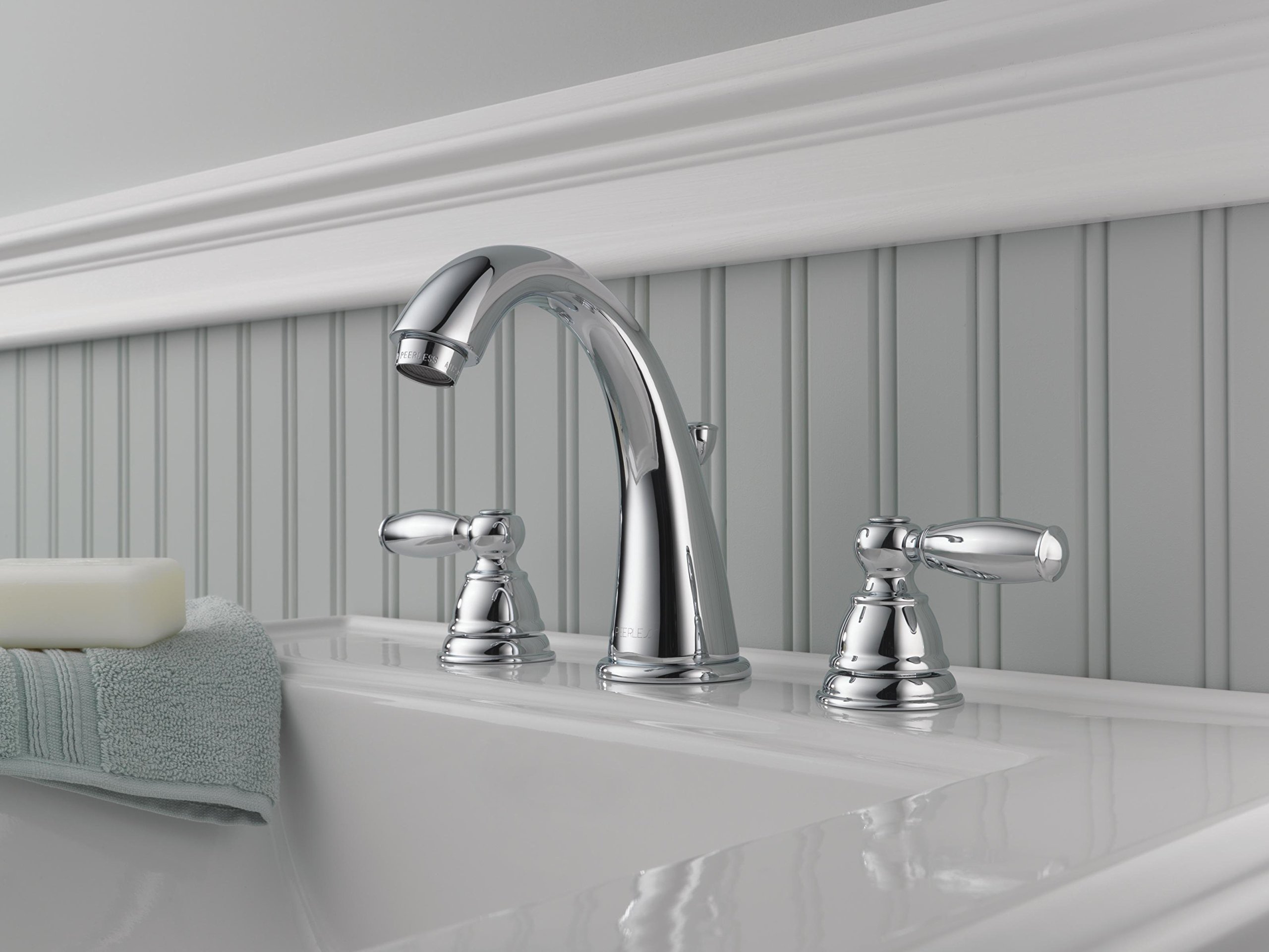 Peerless Chrome 3-Hole Widespread Bathroom Sink Faucet with Drain Assembly - Modern Bathroom Vanity Faucet for Bathroom Sink, Perfect for Home Renovation & Bathroom Upgrade