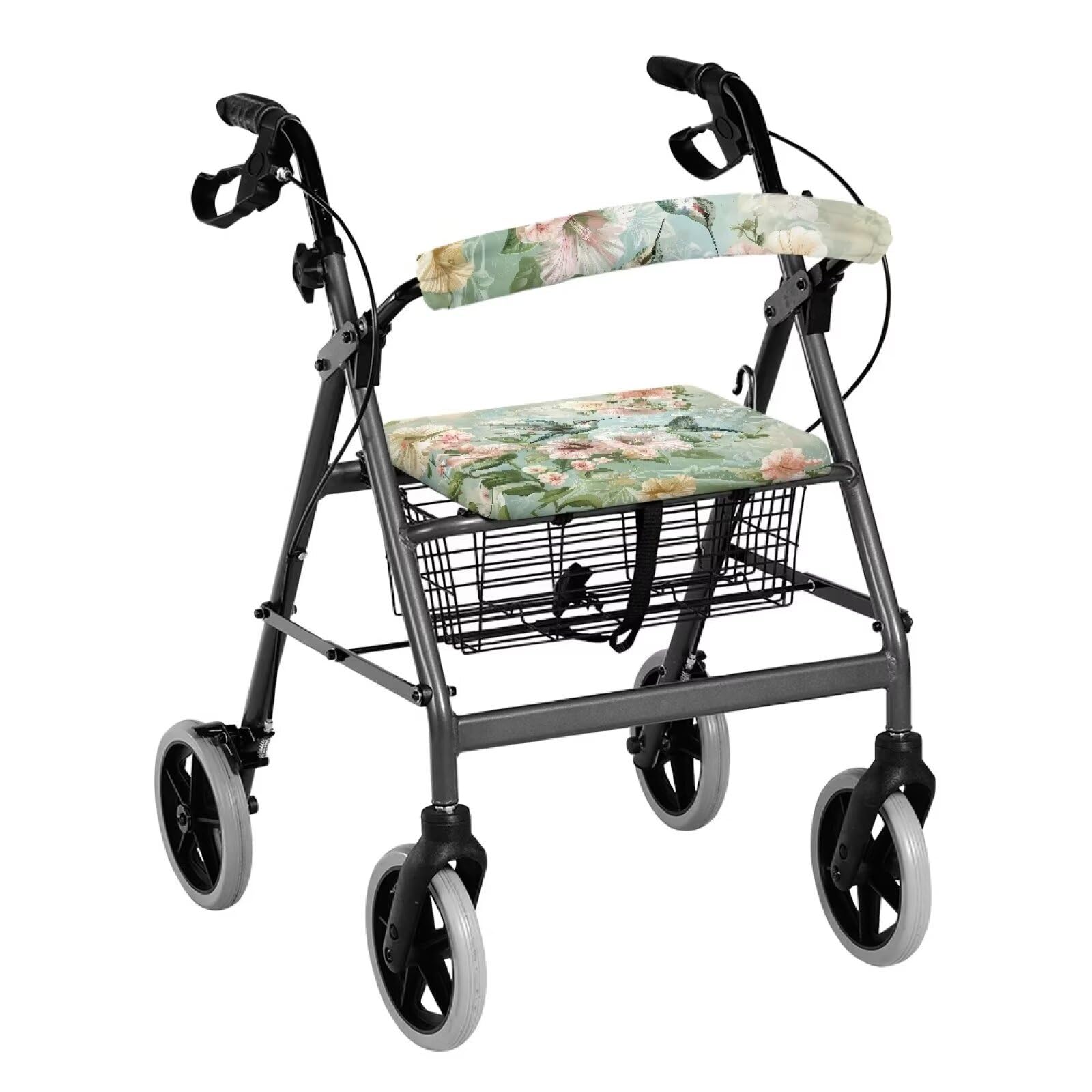 Gomyblomy Universal Hummingbird Floral Rollator Walker Seat & Backrest Cover - Stretchy Mobility Aid Accessories for Seniors & Adults - Perfect for Indoor/Outdoor Use, Shopping & Park Walks