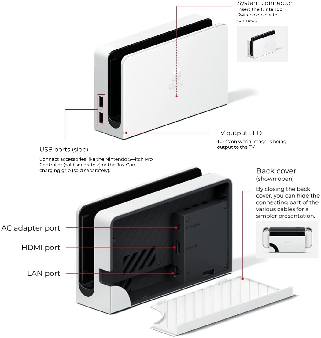 PURTCH 2022 Model Switch OLED Console with White Joy-Con Controllers & Dock - 7