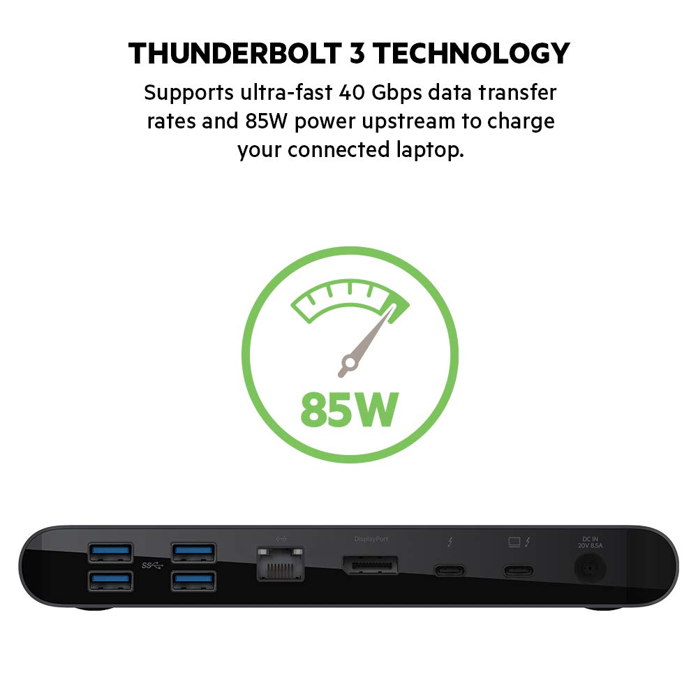 Belkin Thunderbolt 3 Dock Pro - USB-C Docking Station for Mac & Windows with 85W Charging | Dual 4K @60Hz, 40Gbps Transfer Speed | Includes Ethernet, SD Card Reader & Audio Ports | Perfect for Home Office, Video Editing & Multi-Monitor Setup