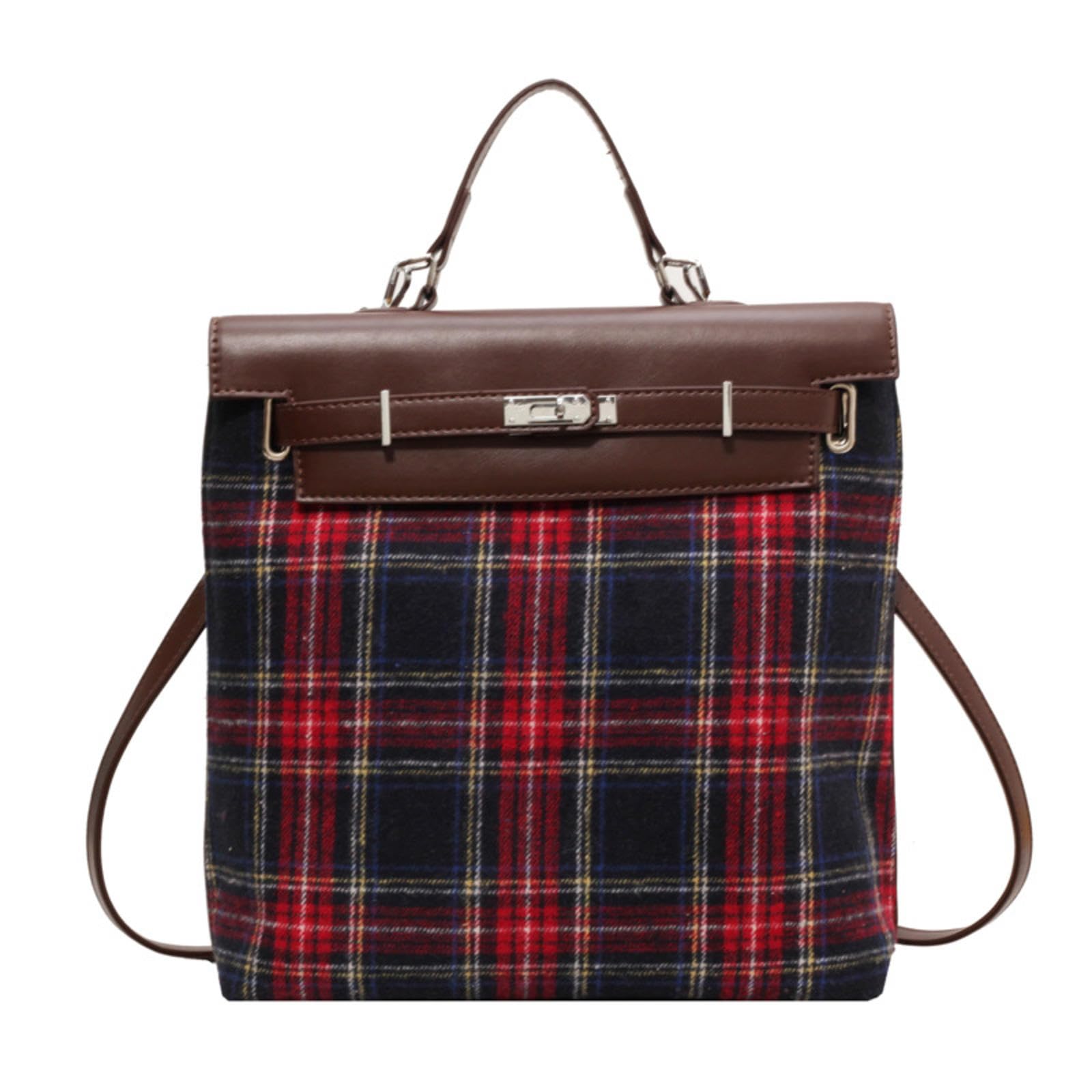 58win Stylish British College Backpack for Women - Trendy Plaid Tote with Color Contrast Design - Perfect for School, Travel & Daily Use