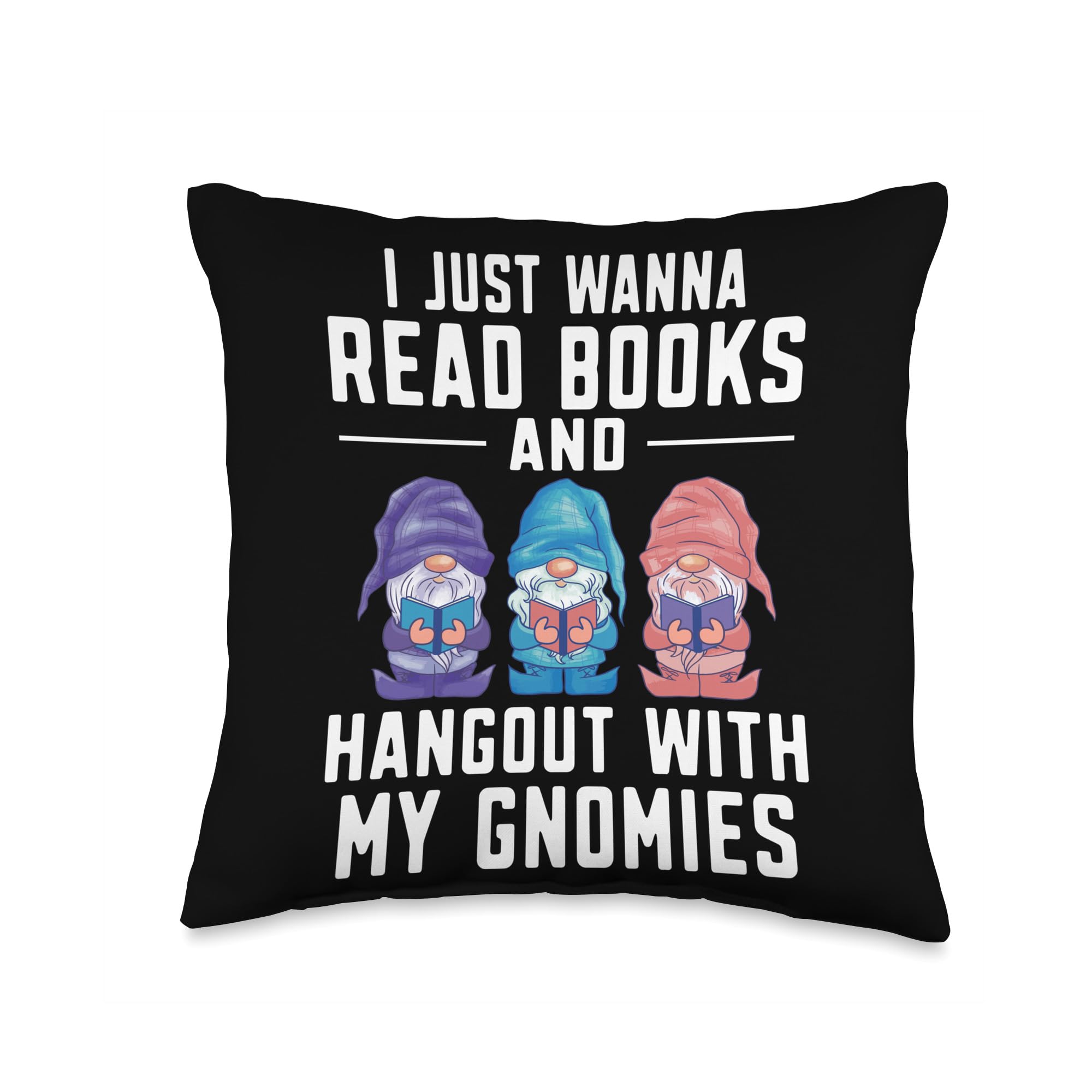 Funny Gnome Throw Pillow - Read Books and Hangout with My Gnomies - Perfect for Home Decor, Living Room, Bedroom, and Gifts