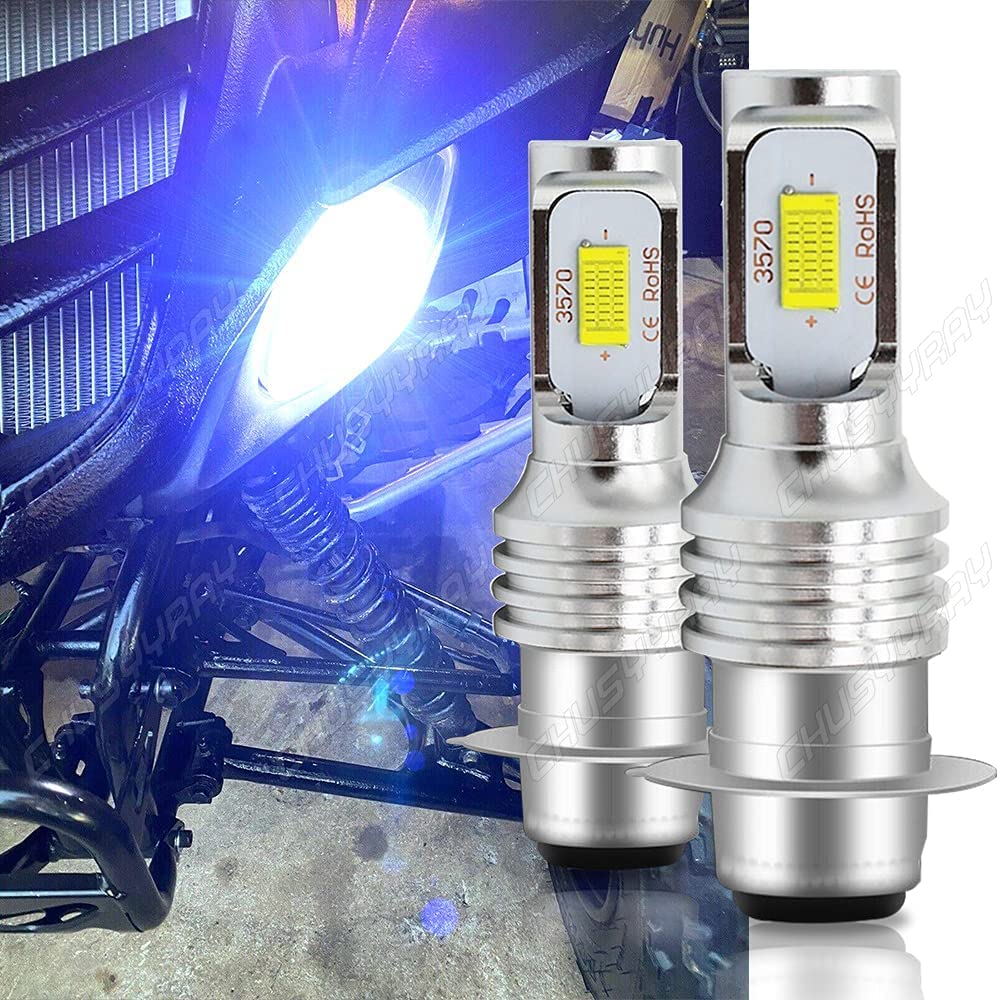 CHUSYYRAY H6 LED Headlight Bulbs - 1500LM 8000K Ice Blue P15D H6M LED High/Low Beam Replacement Bulbs - Plug & Play for ATV, UTV, Motorcycle, Tractor, Lawn Mower - 2 Pack - Perfect for Off-Roading, Night Riding & Agricultural Work