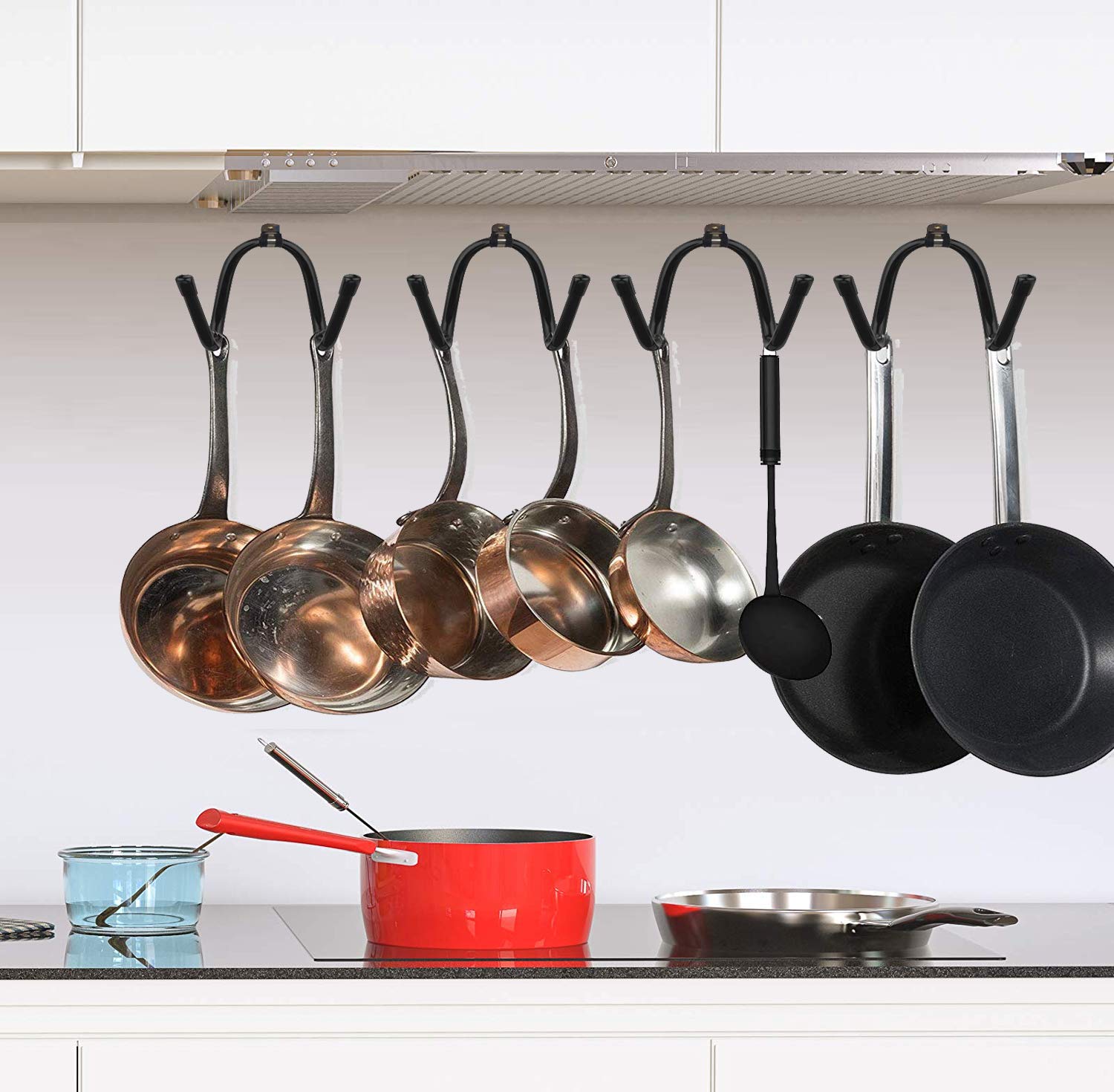 Adjustable Wrought Iron Wall Hook - 4 Pack | Heavy Duty Wall Mounted Pots and Pans Organizer | Kitchen Cookware Storage Rack for Utensils, Rolling Pins & More | Perfect for Small Kitchens, Pantries & RV Spaces