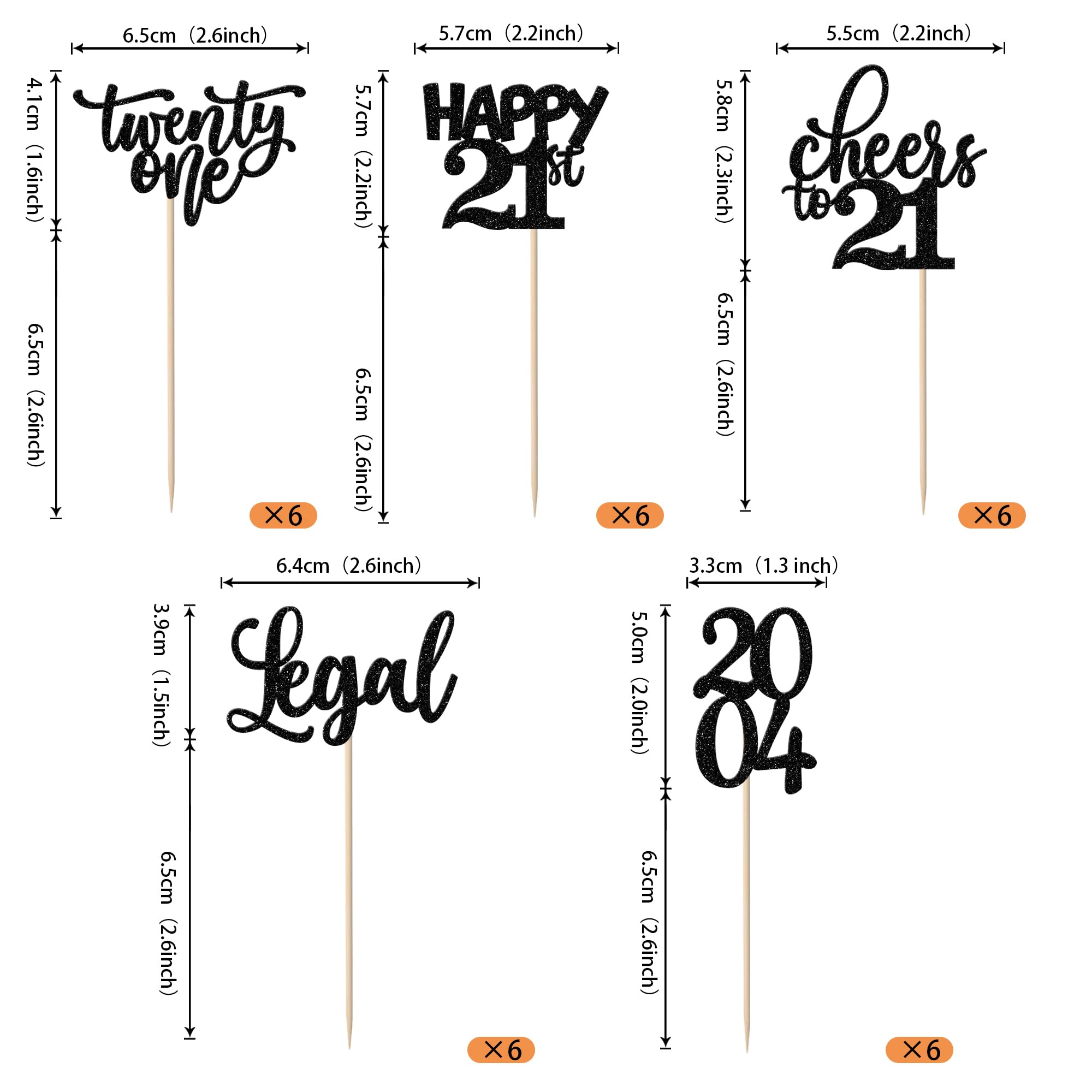 Rsstarxi 30 Pack Glitter 21st Birthday Cupcake Toppers - 'Twenty One Since 2004' Cake Decorations for 21st Anniversary Party Supplies (Black) | Perfect for Milestone Celebrations, Birthday Cakes & Dessert Displays