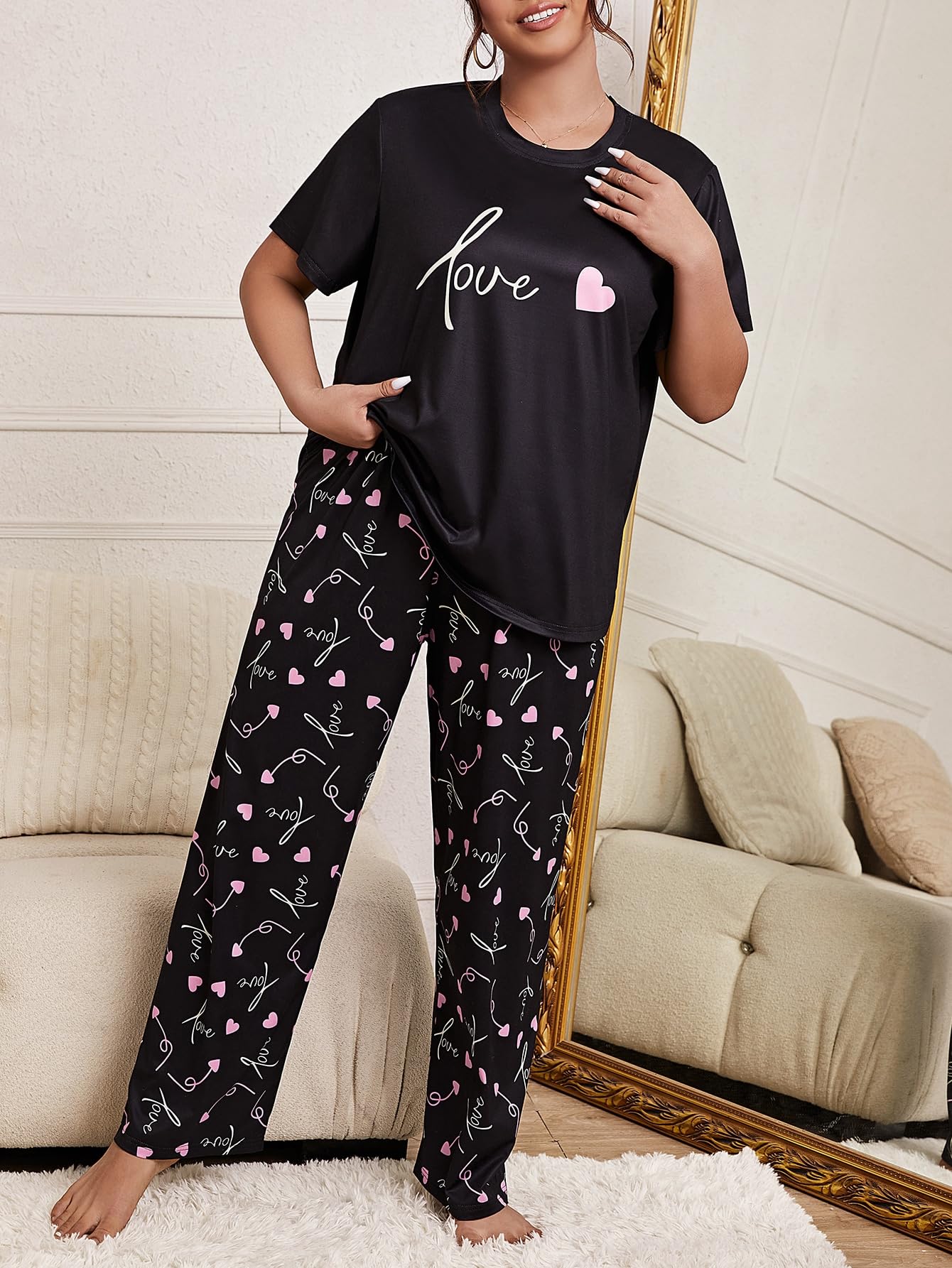 OYOANGLE Plus Size Pajama Set - Women's 2-Piece Sleepwear for Lounge & Nightwear