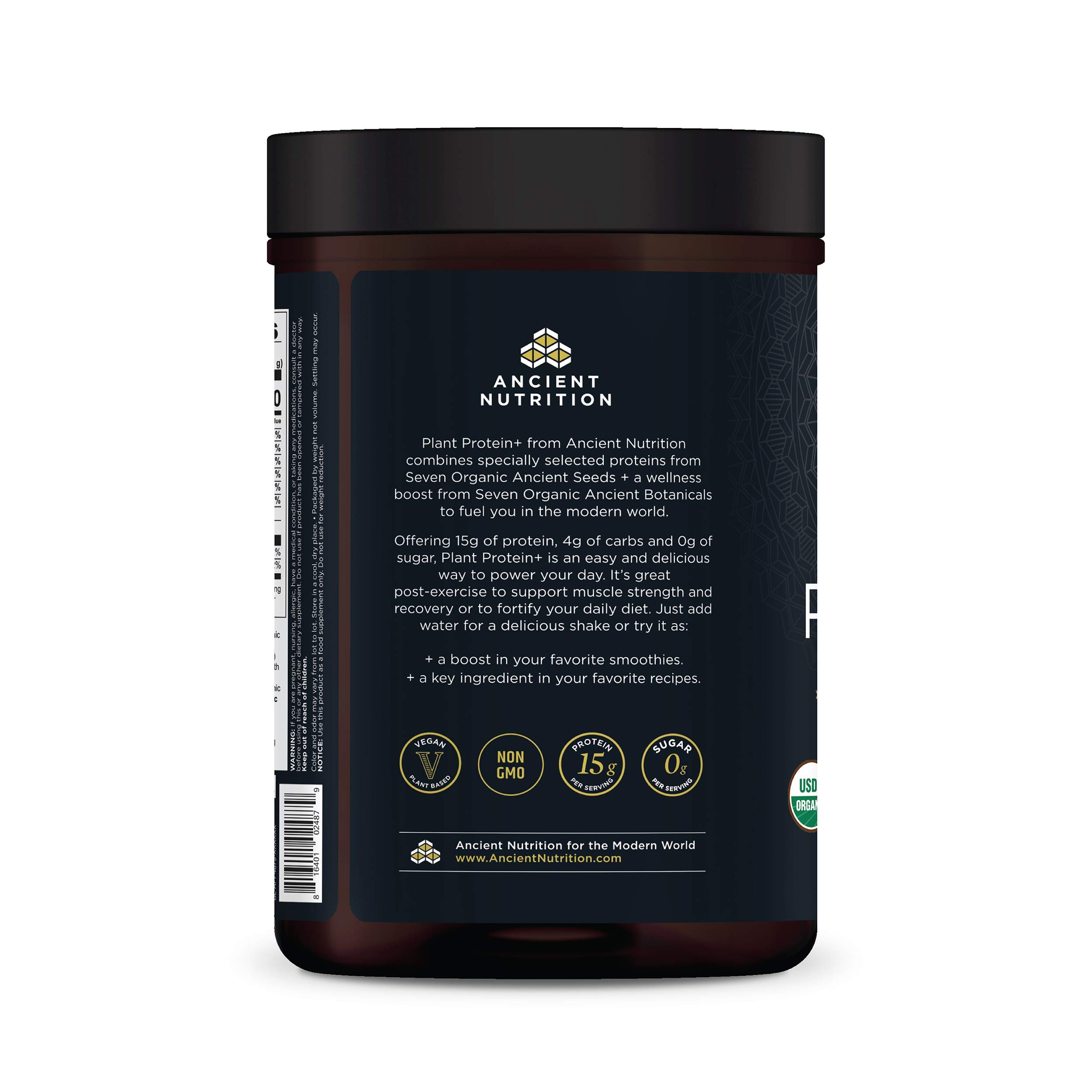 Ancient Nutrition Plant Based Protein Powder - Organic Vegan Superfood Supplement with 15g Protein Per Serving, Chocolate Flavor, Gluten Free & Paleo Friendly (12 Servings) - Perfect for Post-Workout Recovery & Healthy Smoothies