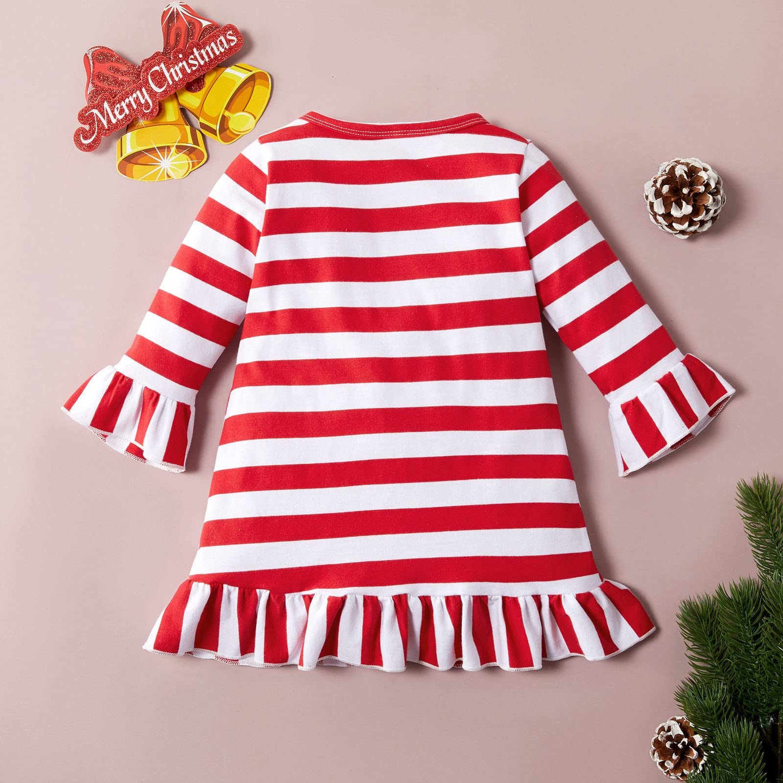 Baby Girls Long Sleeve Striped Christmas Deer Dress - Toddler Princess Party Outfit Size 7 | Holiday Photoshoot, Family Gathering & Special Occasion Wear