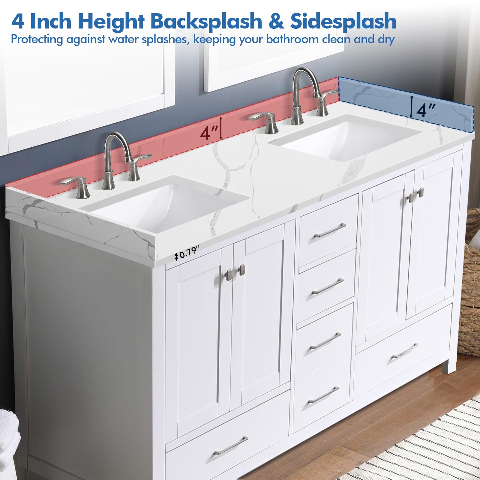 Calacatta Quartz Vanity Top with Double Sink for Bathroom