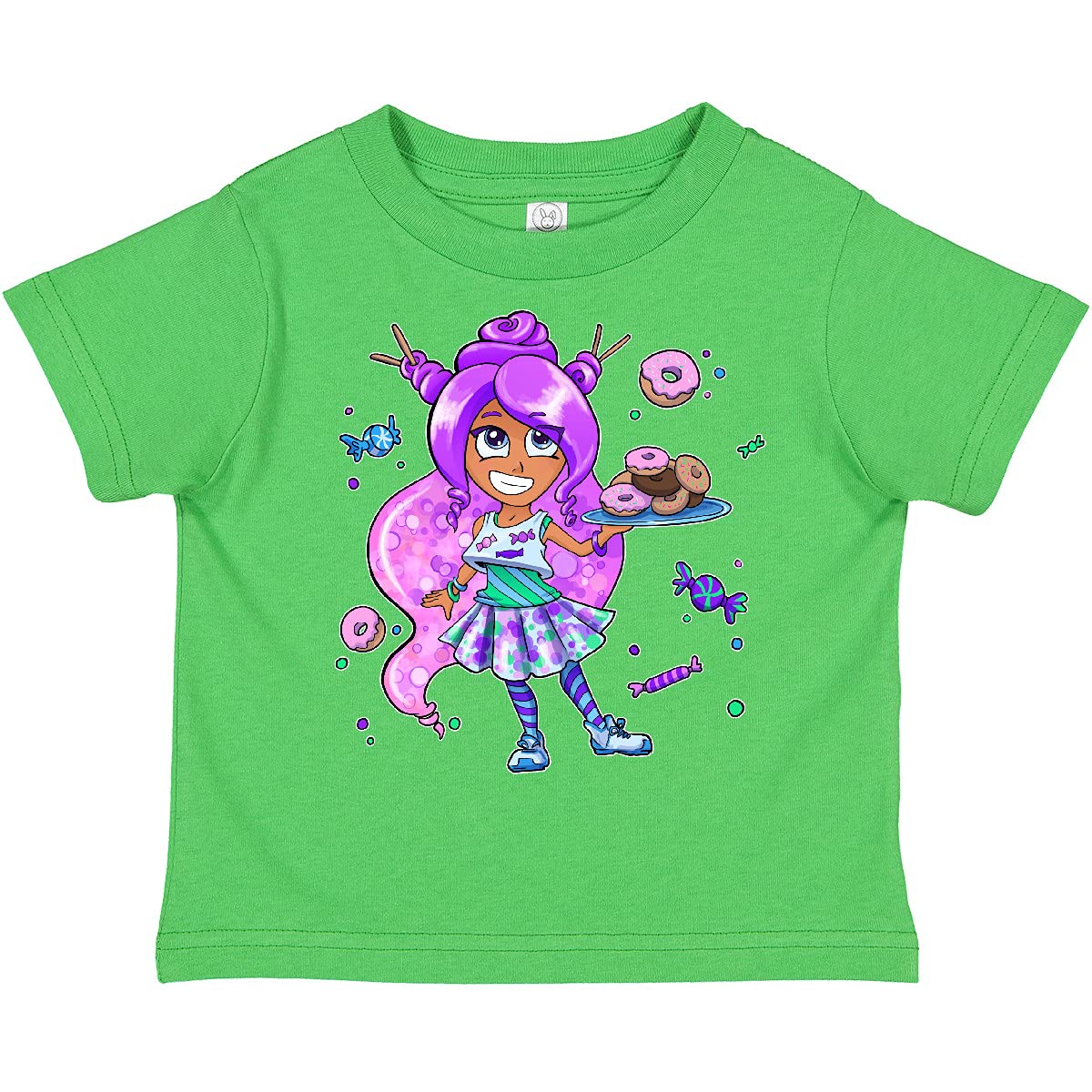 Inktastic Girls' Purple Hair Donuts & Candy Graphic Toddler T-Shirt - Cute Casual Outfit for Playdates & Birthday Parties