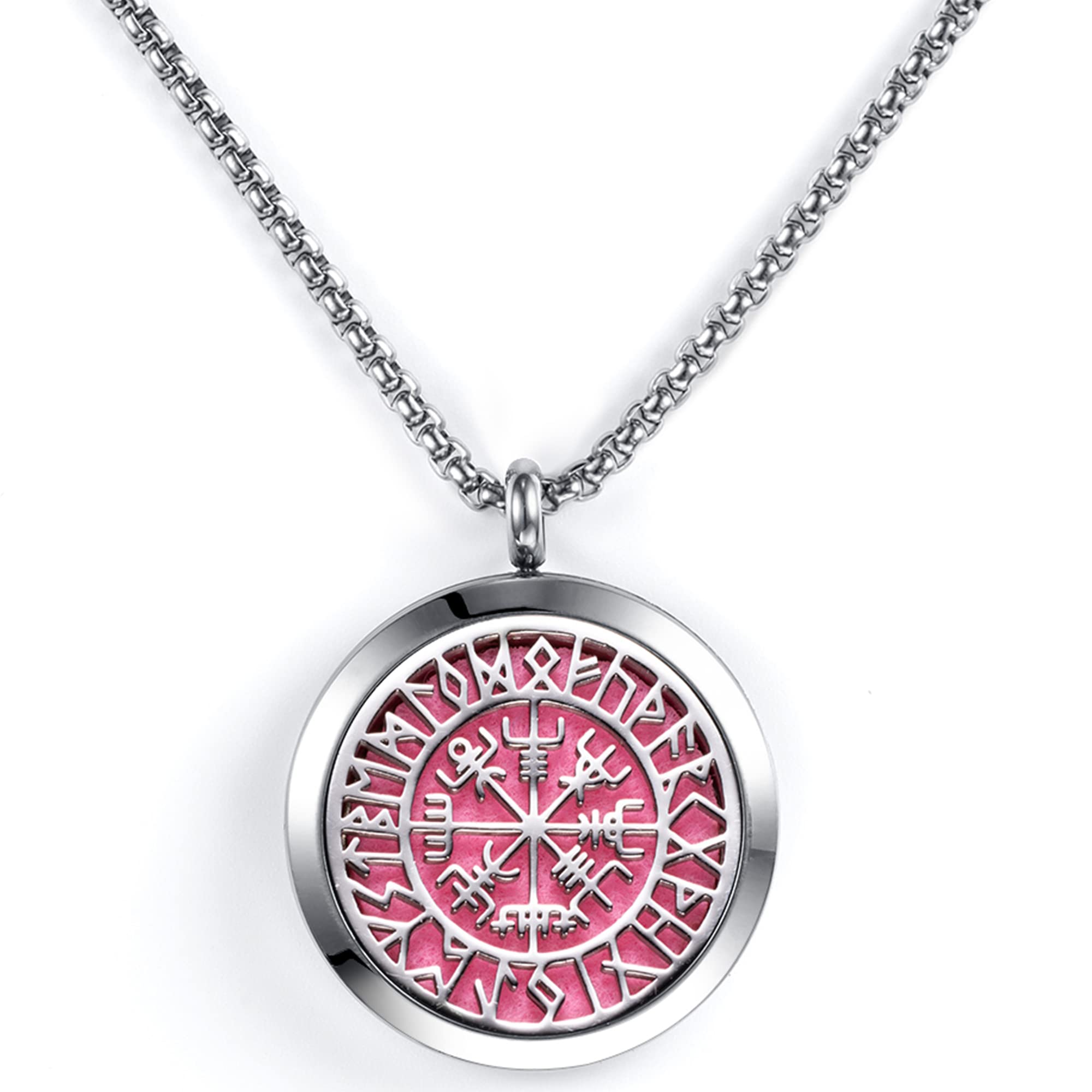 Norse Vikings Amulet Essential Oil Diffuser Necklace - Stainless Steel Aromatherapy Jewelry for Women - Perfect for Stress Relief, Meditation, Yoga & Daily Wear