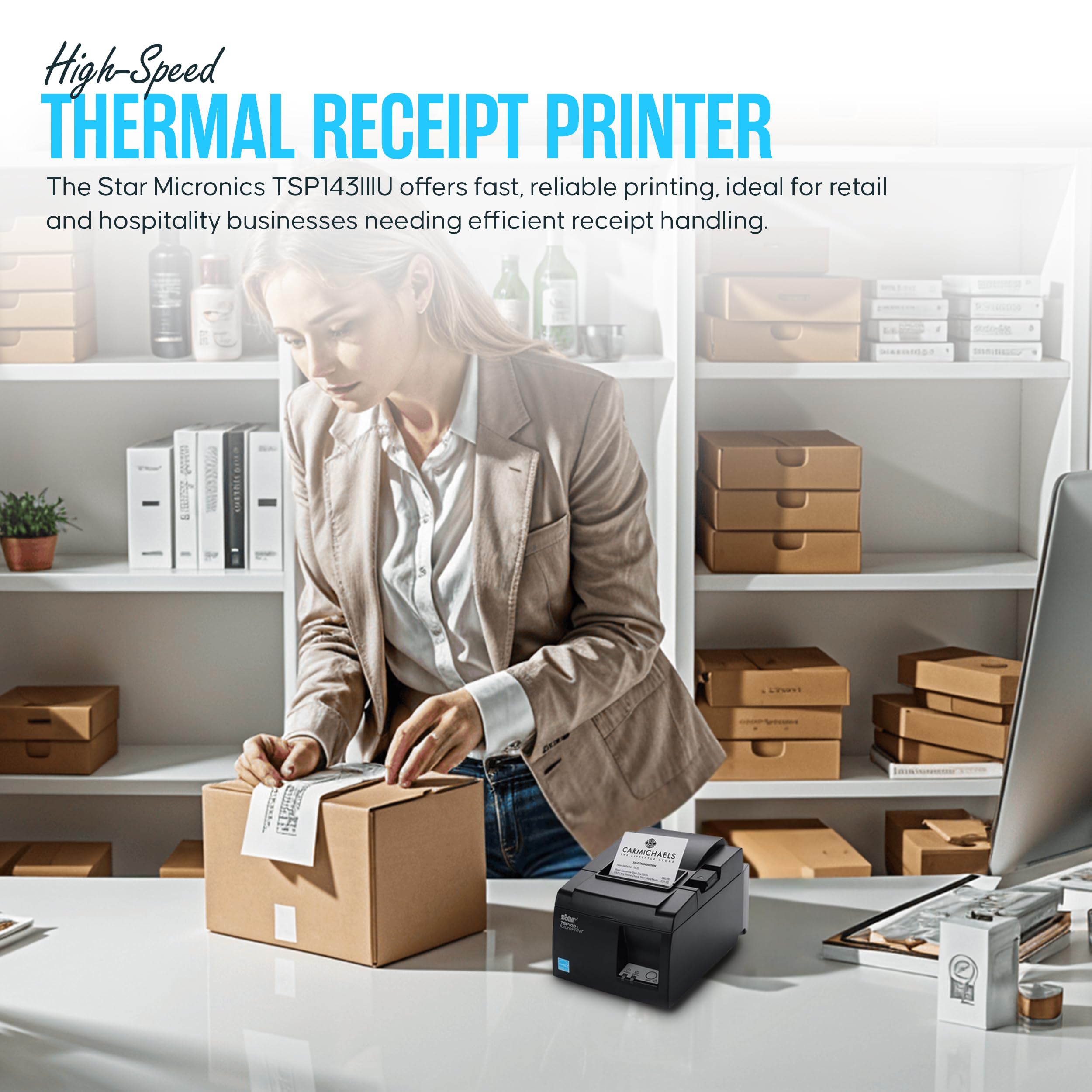 Star Micronics TSP143IIIU USB Thermal Receipt Printer Bundle - 1 Year Warranty - Includes USB 2.0 Cable, Power Cord & Cleaning Cloth - TSP100iii-USB (Renewed) - Ideal for Retail Stores, Restaurants & POS Systems