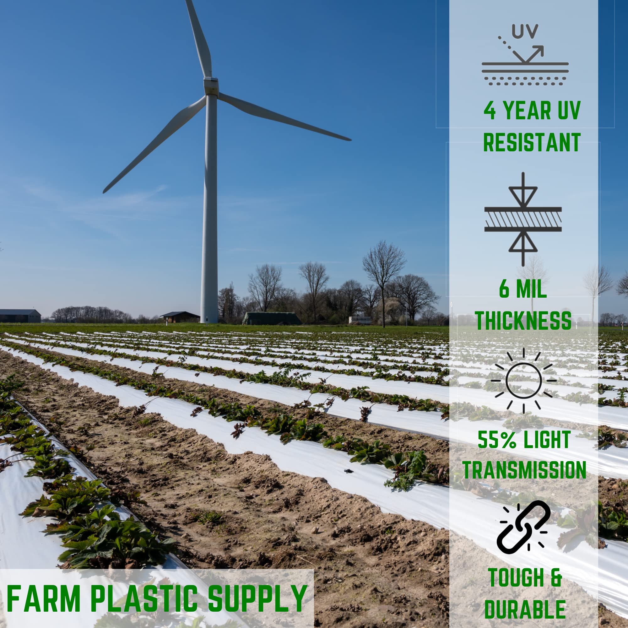 White Greenhouse Plastic Sheeting 6 mil (25' x 30') - 4 Year UV Resistant Poly Film - 55% Light Transmission for Hoop House, Gardening & Agriculture | Durable Farm Plastic Supply for Plant Growth & Crop Protection