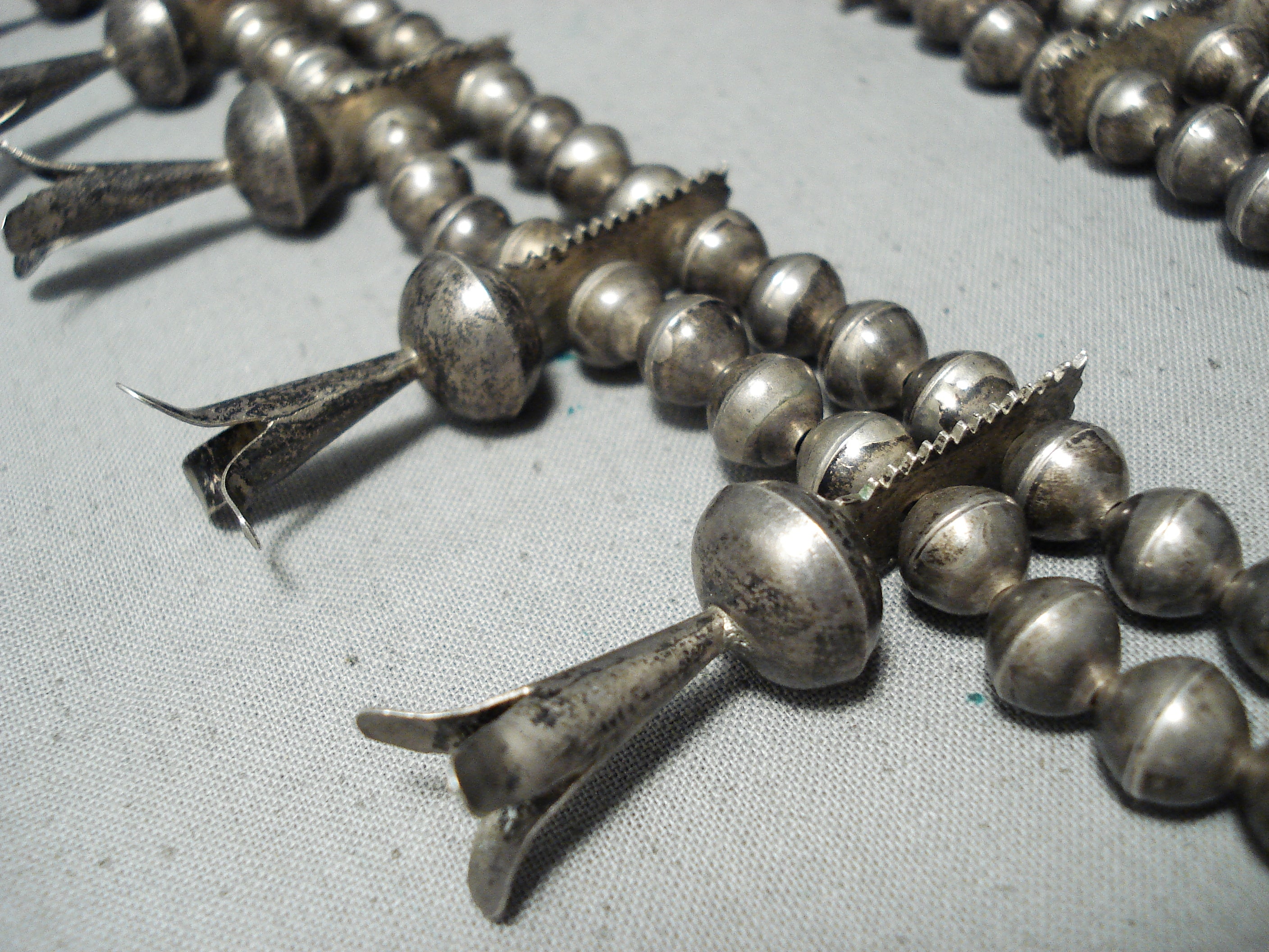 1920's Vintage Navajo Turquoise Sterling Silver Squash Blossom Necklace - Authentic Native American Jewelry for Women, Perfect for Boho Fashion, Weddings & Special Occasions
