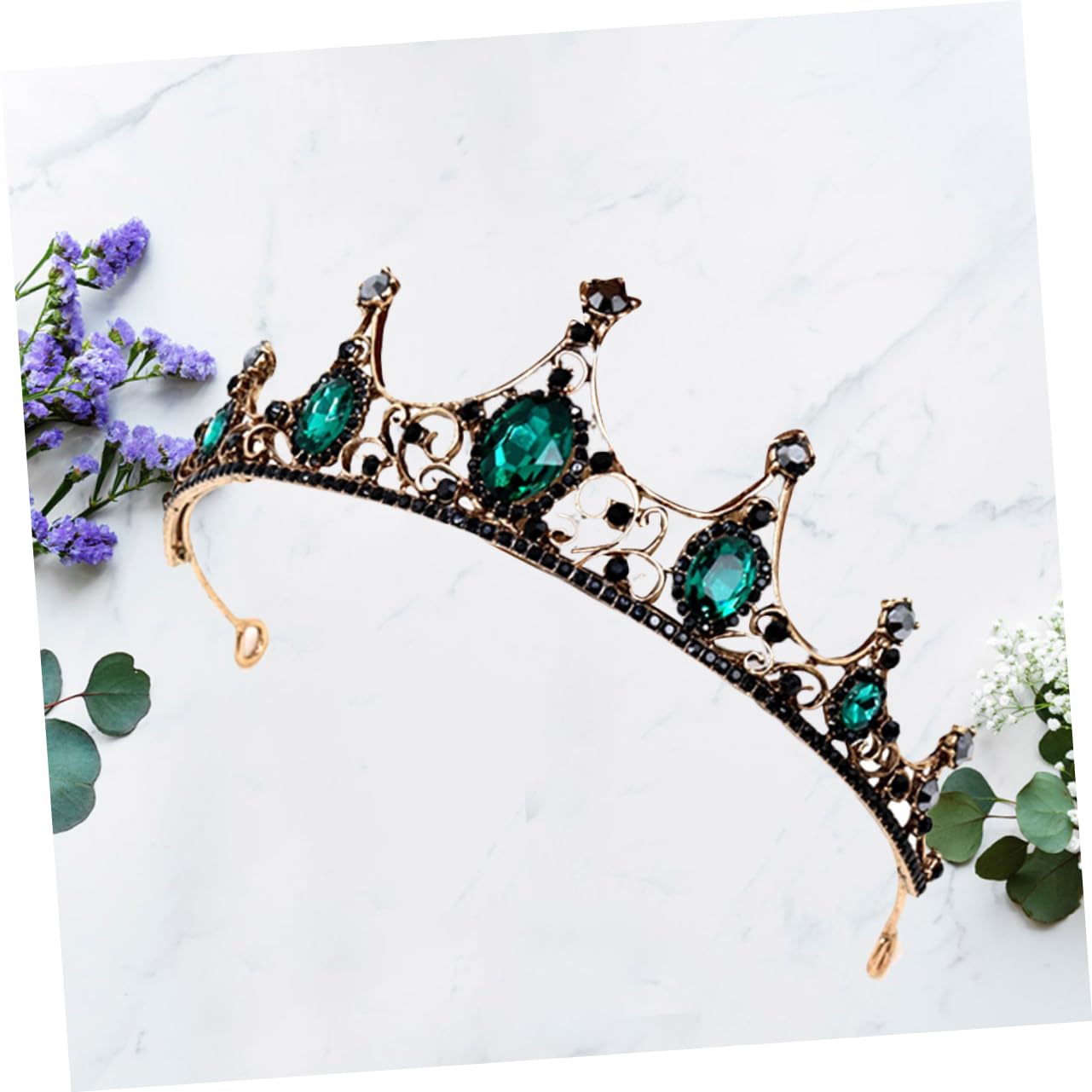 FOMIYES Bridal Tiara Headpiece for Women - Baroque Style Wedding Crown with Green Stones - Perfect for Brides, Misses, and Special Occasions