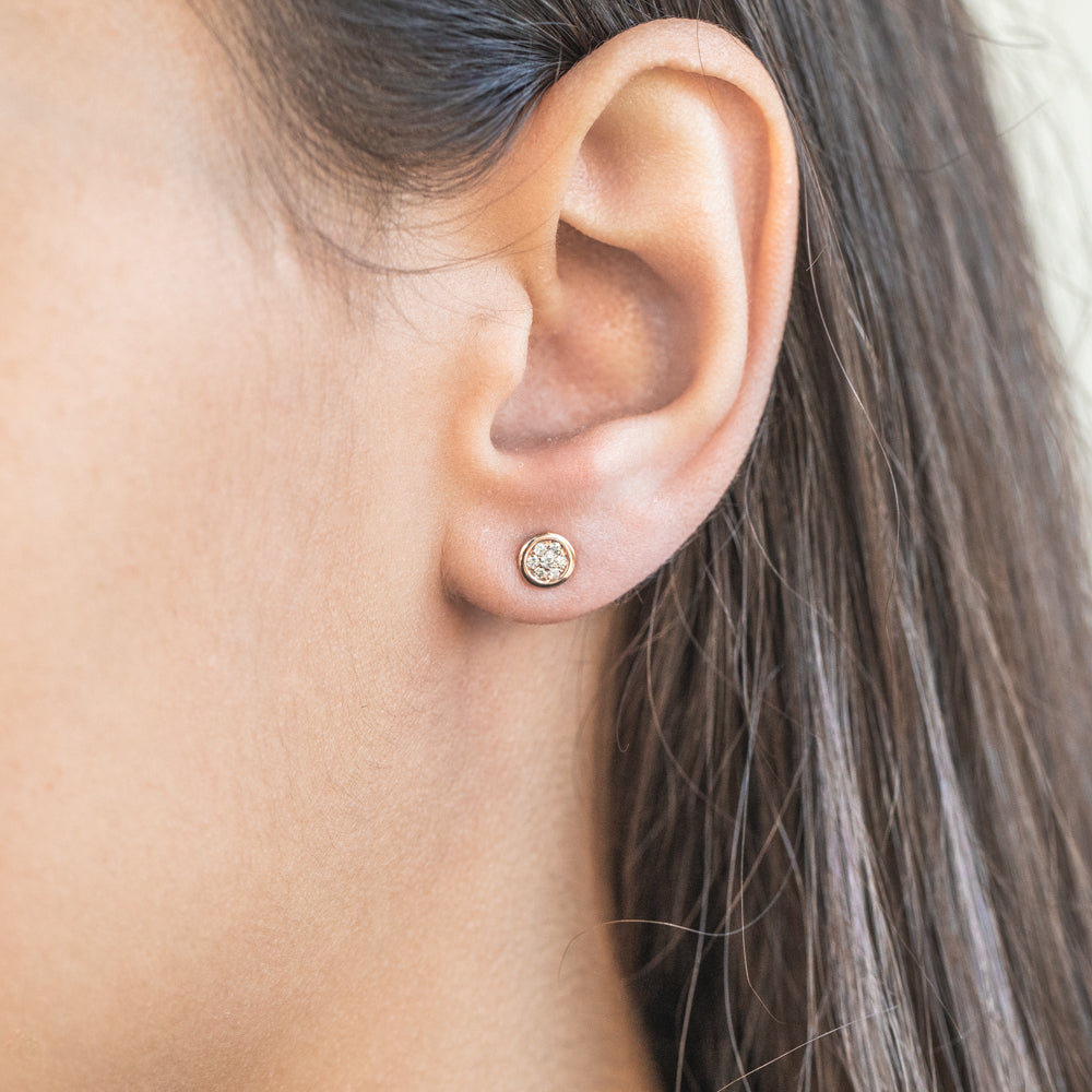 9ct Rose Gold Diamond Pave Stud Earrings for Women - Elegant Cubic Zirconia Earrings for Daily Wear & Special Occasions