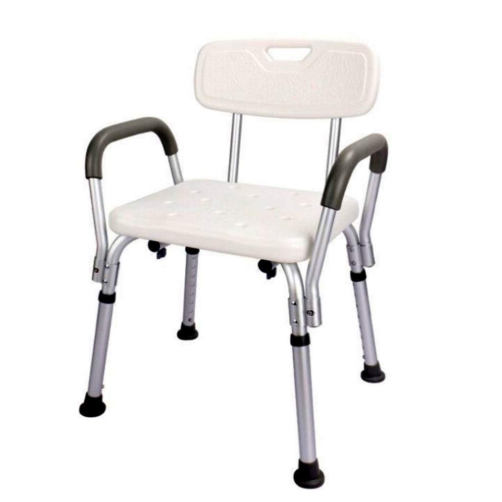 Non-Slip Aluminum Alloy Shower Stool with Backrest & Armrest - Lightweight Bath Seat for Elderly, Pregnant Women & Disabled - White Shower Chair for Safe Bathing & Multi-Purpose Use in Bathroom, Spa & Healthcare Facilities