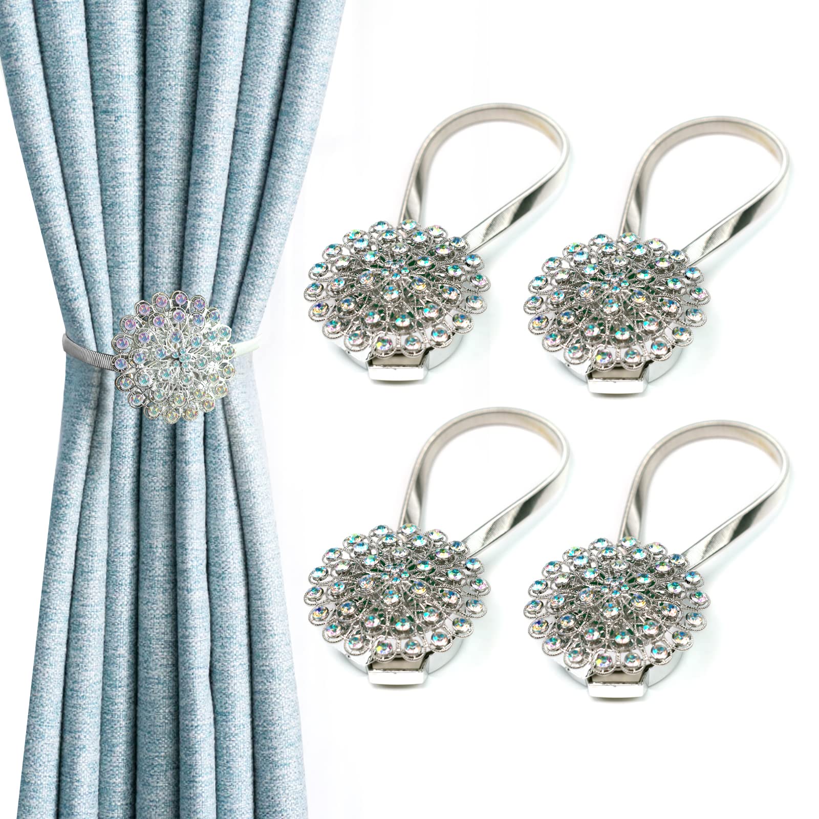 4 Pack Magnetic Curtain Tie Backs - Colorful Spring Window Curtain Holders for Home & Office Decor - Perfect for Living Room, Bedroom, and Kitchen Windows