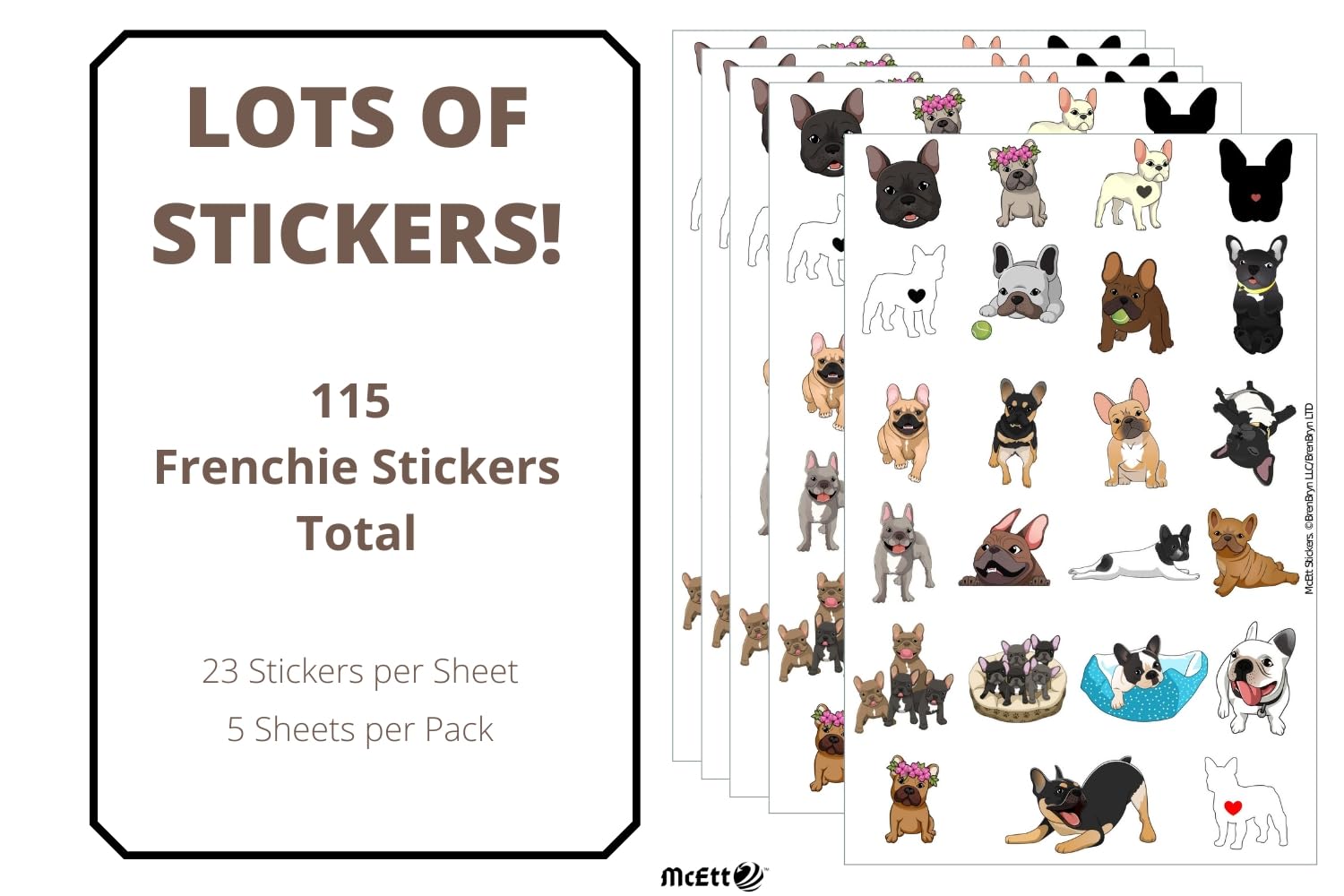 Cute French Bulldog Stickers for Kids, Students & Adults - 115-Piece Frenchie Dog Sticker Pack (5 Sheets) - Perfect for Birthday Party Favors, Classroom Rewards, Laptop Decoration & Water Bottle Customization - Ideal for French Bulldog Lovers & Pet Enthusiasts