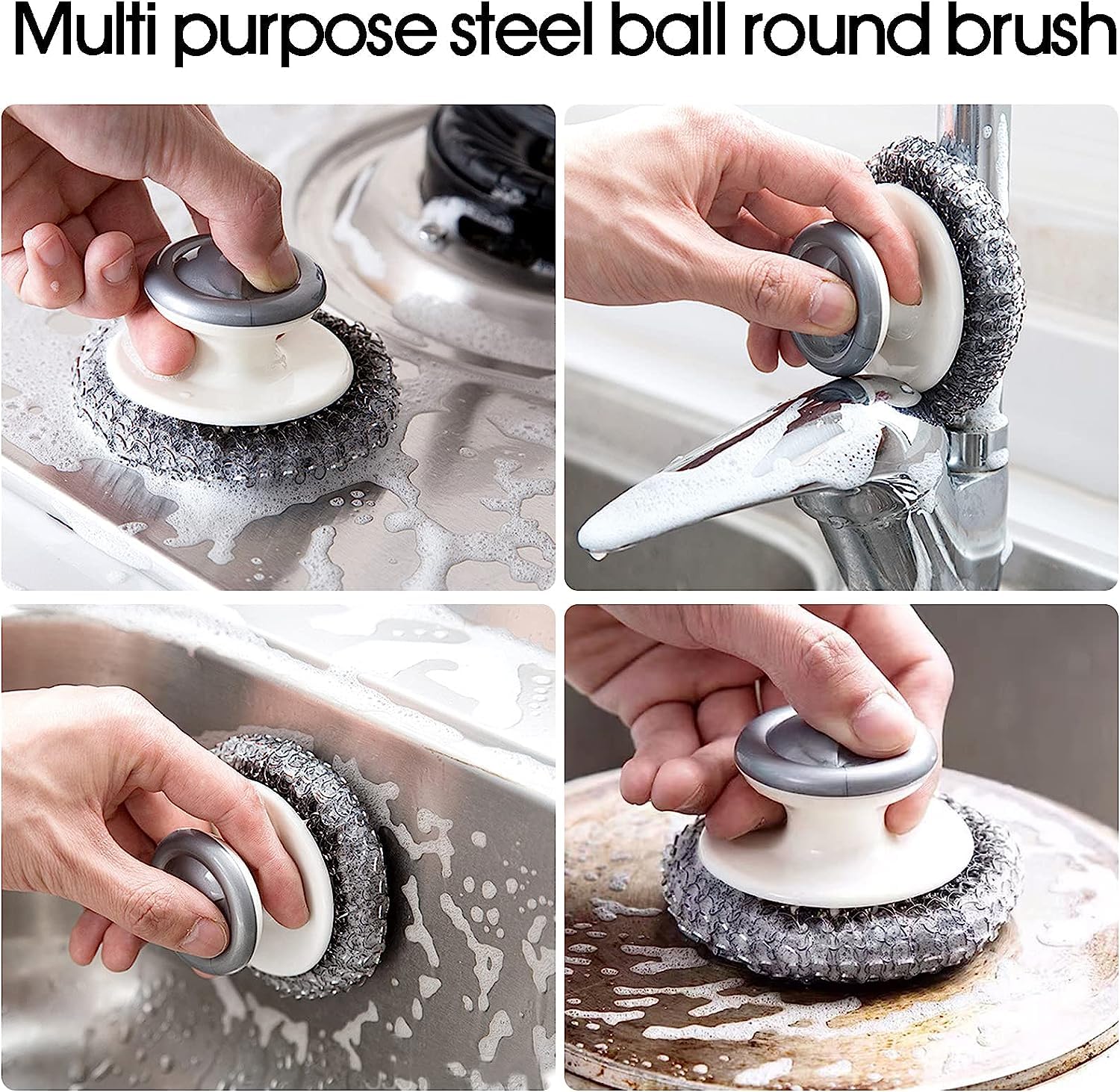 Heavy Duty Stainless Steel Scrubber with Handle - Professional Cleaning Tool for Pots, Pans, Grills, Ovens, Stovetops & Kitchen Utensils - Perfect for Tough Grease & Burnt-On Food Removal - Ideal for Home, Restaurant & Outdoor Cooking Use