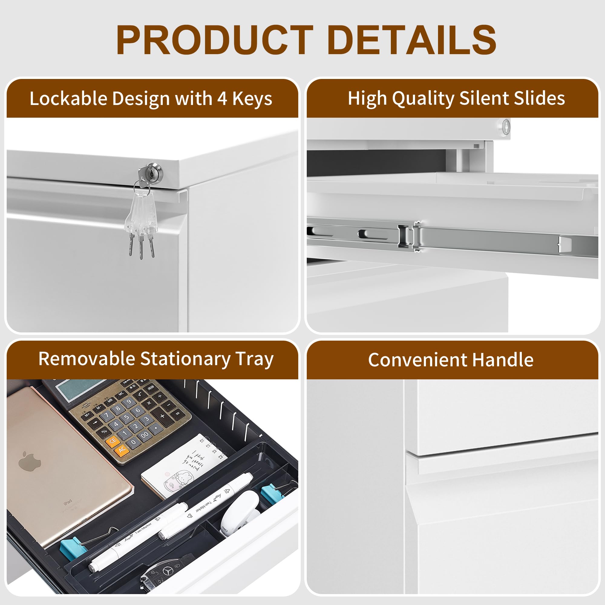 2-Drawer Metal File Cabinet with Lock - Mobile Storage for A4, Letter & Legal Folders - Fully Assembled Home Office Filing Cabinet (White) - Perfect for Organizing Documents, Bills & Office Supplies