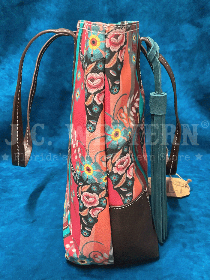 Women's Steer Head Print Tote Bag - Turquoise & Coral Crossbody Handbag for Shopping, Beach & Daily Use | Catchfly 22035600MUL