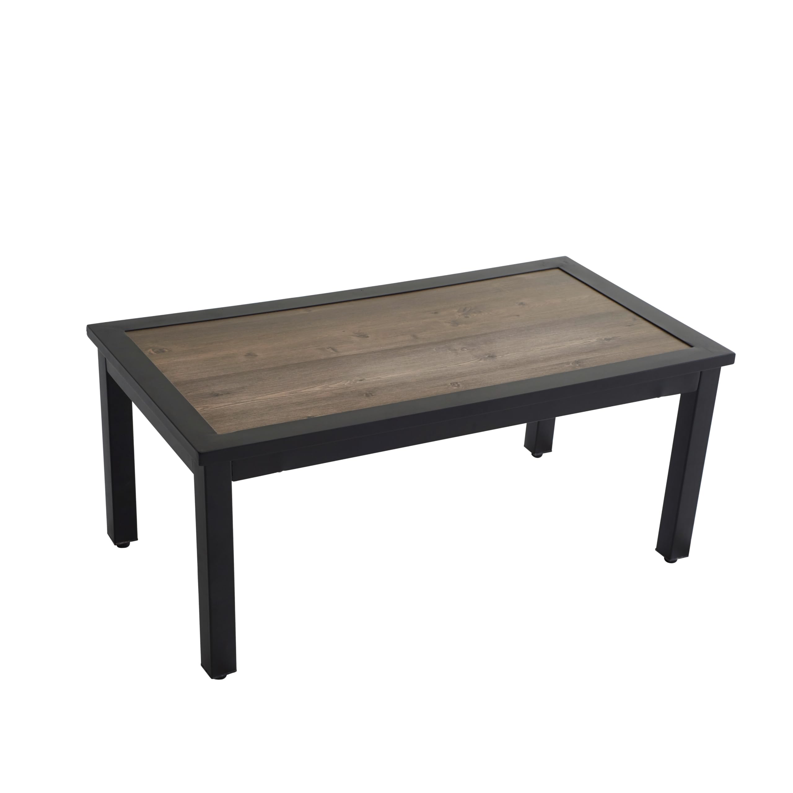 LOKATSE HOME Outdoor Metal Coffee Table with Wood Grain Top - Rectangle Patio Furniture for Backyard, Deck, Lawn & Garden - Perfect for Poolside Lounging & Outdoor Entertaining