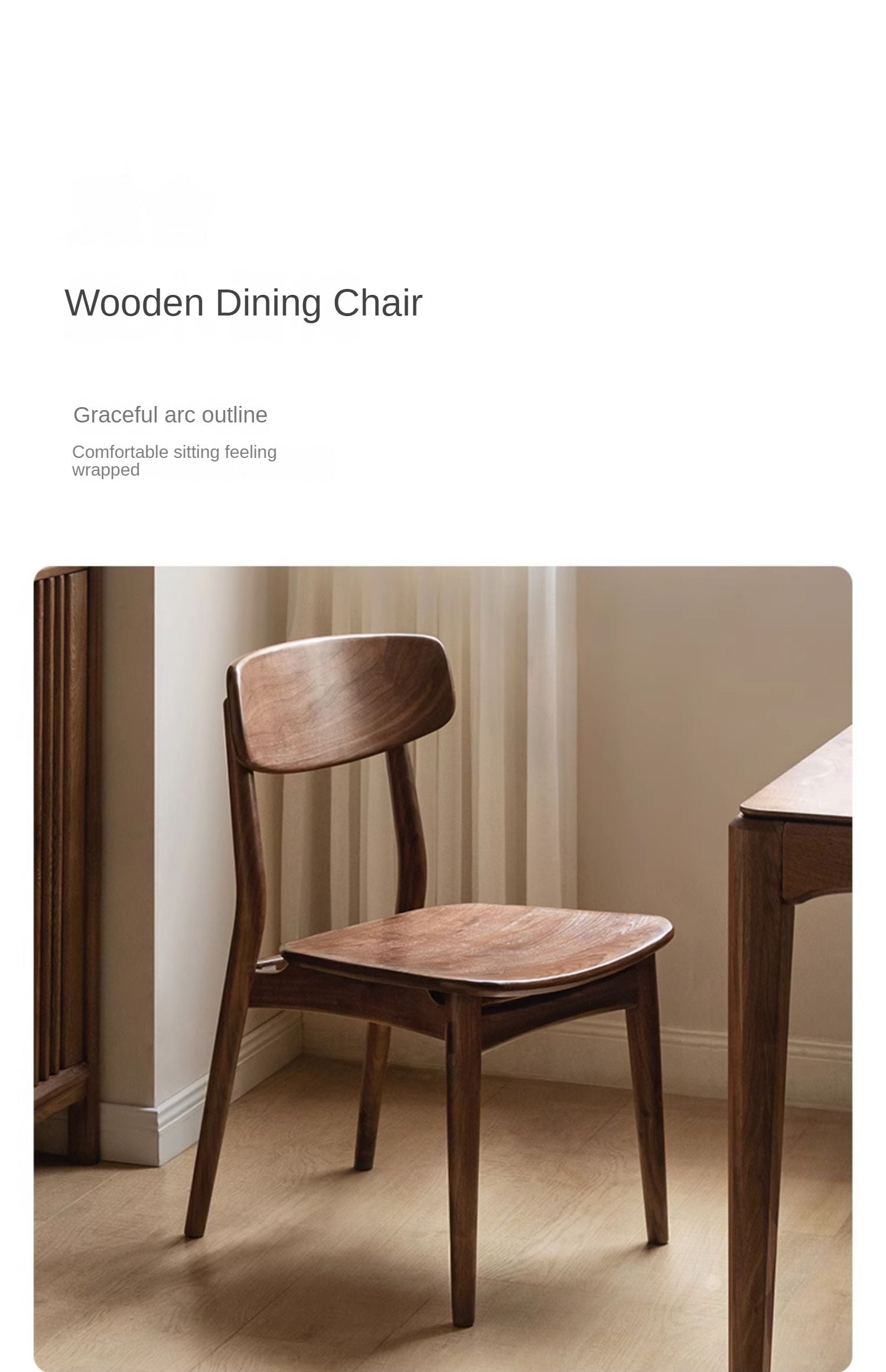 Premium Black Walnut & Ash Solid Wood Modern Dining Chairs Set of 4 - Elegant Backrest Design for Dining Room, Kitchen, or Office