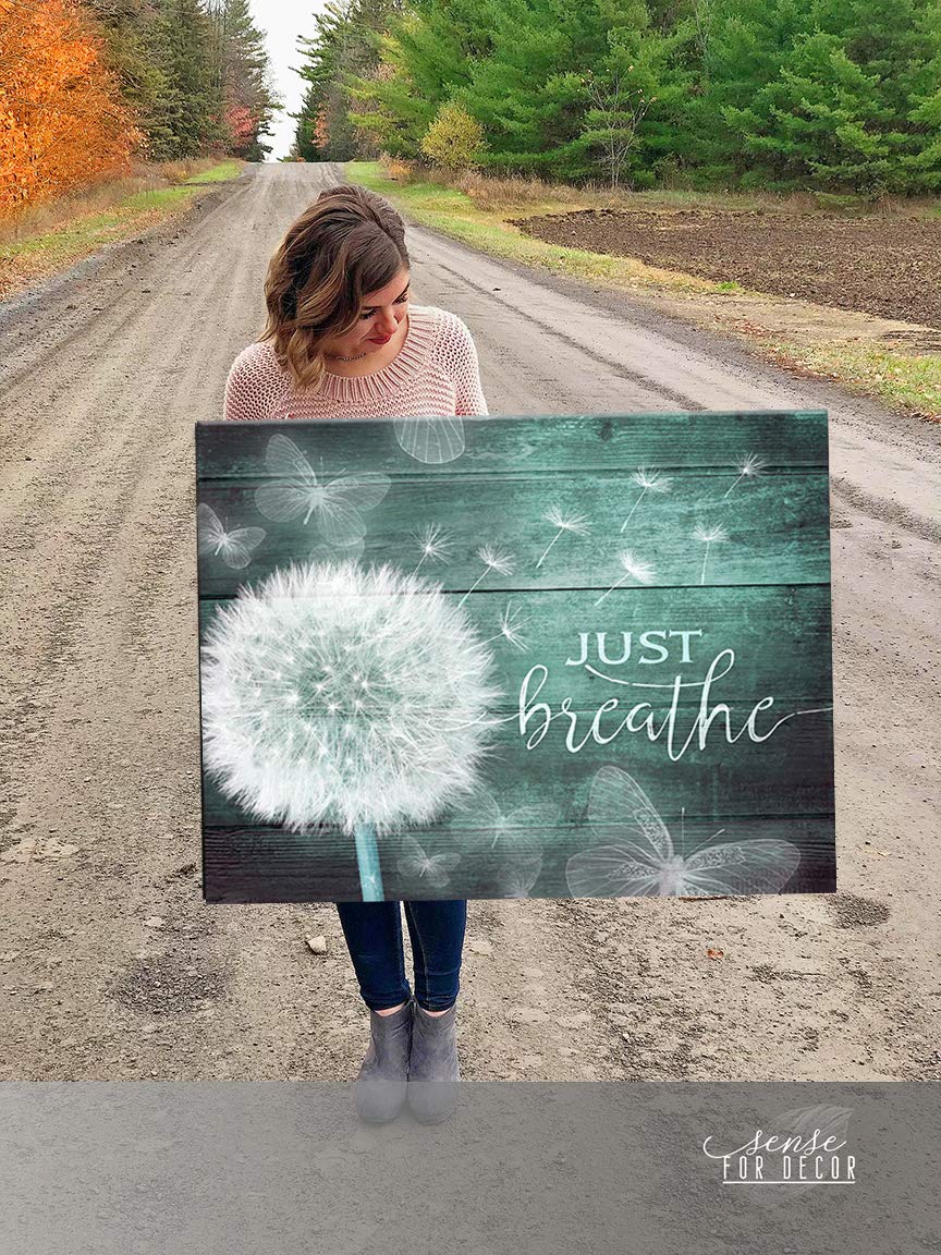 Just Breathe V7 Teal Wooden Framed Canvas Wall Art - 30x40 Inch Rustic Home Decor for Living Room, Bedroom & Office - Perfect Housewarming Gift & Religious Home Decoration