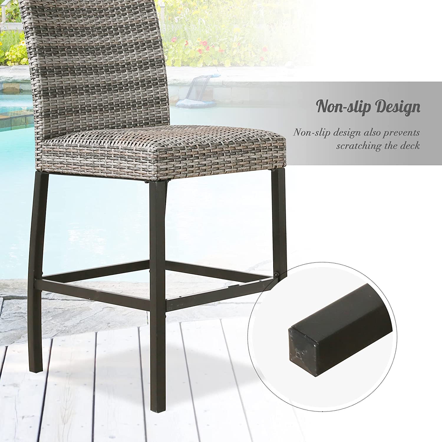 **6-Piece Outdoor Wicker Rattan Bar Stools Set with Padded Seats - Patio, Poolside & Garden Furniture for Comfortable Relaxation**