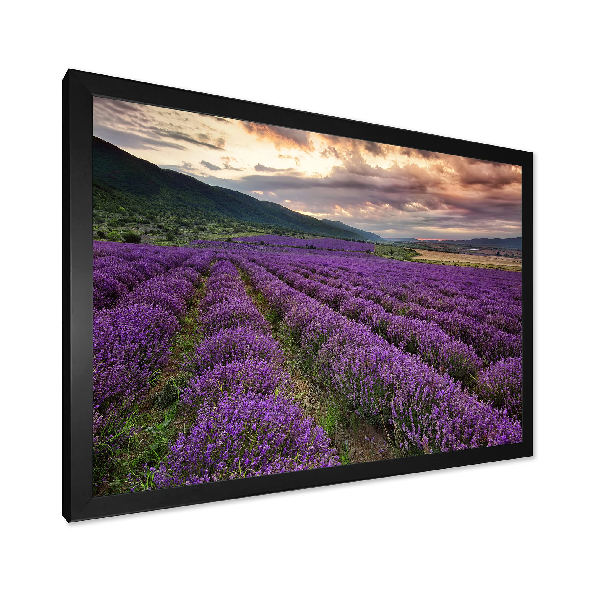 DesignQ Lavender Field At Dawn Framed Wall Art - Rustic Farmhouse Decor for Living Room, Bedroom & Office - Perfect for Home & Office Decor