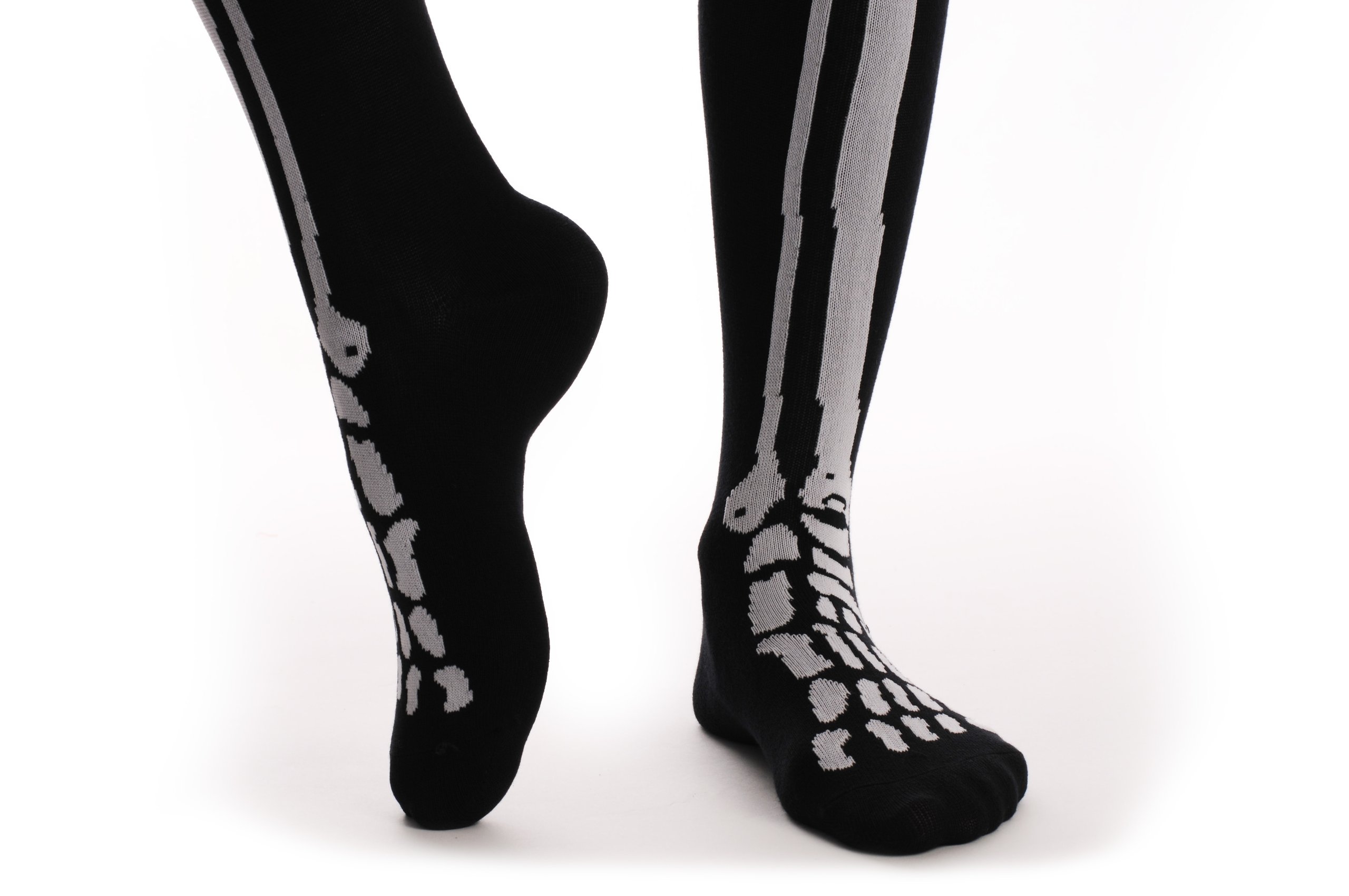 LissKiss Halloween Skeleton Print Warm Socks - Black Opaque Knee High Socks for Women, Cozy Winter Socks for Costume Party & Christmas Gifts