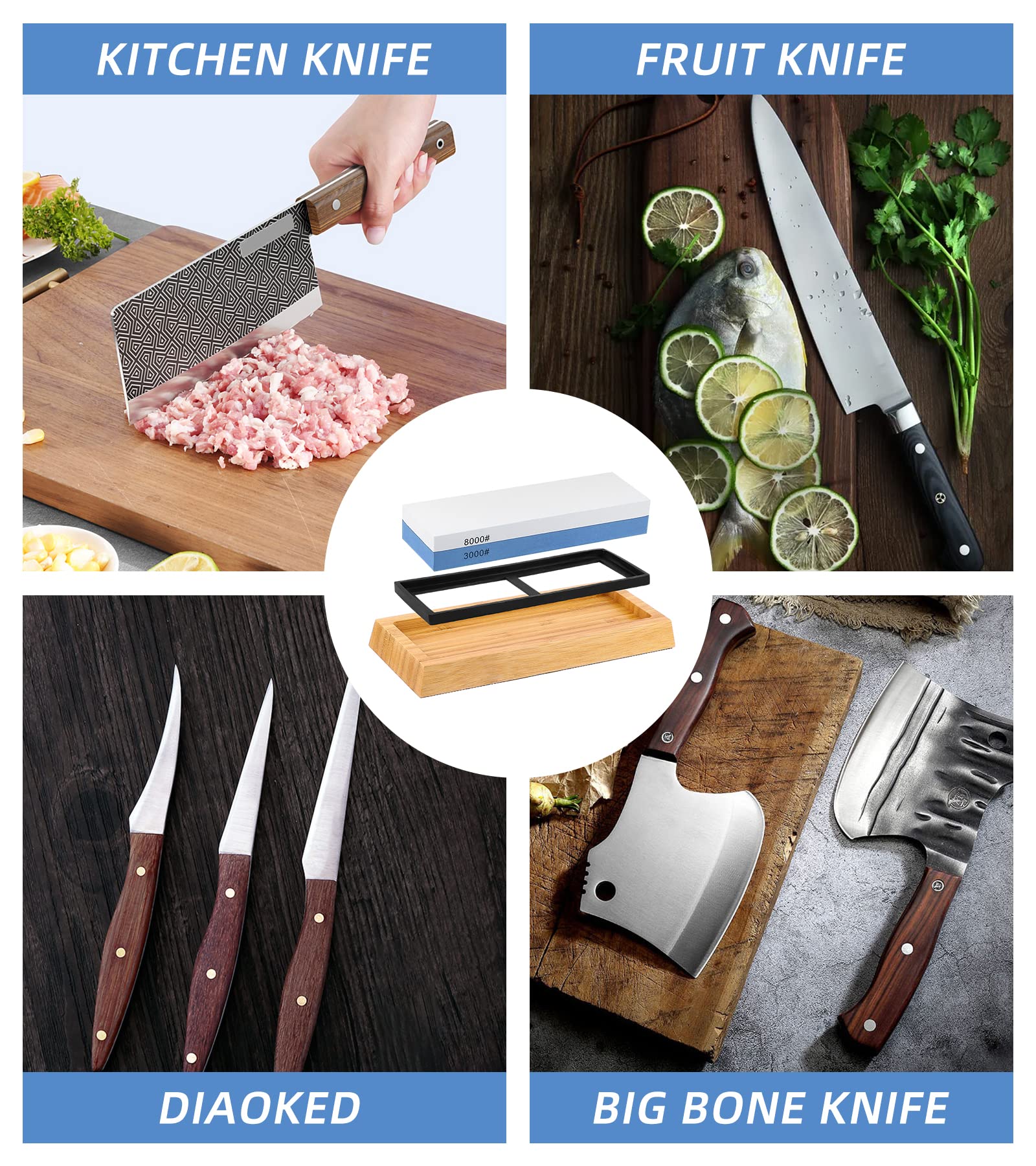 Premium 1000/6000 Grit Sharpening Stone Whetstone Set - Dual Grit Knife Sharpener with Non-Slip Rubber Base for Kitchen, Hunting & Chef Knives - Perfect for Home Cooks & Professional Chefs
