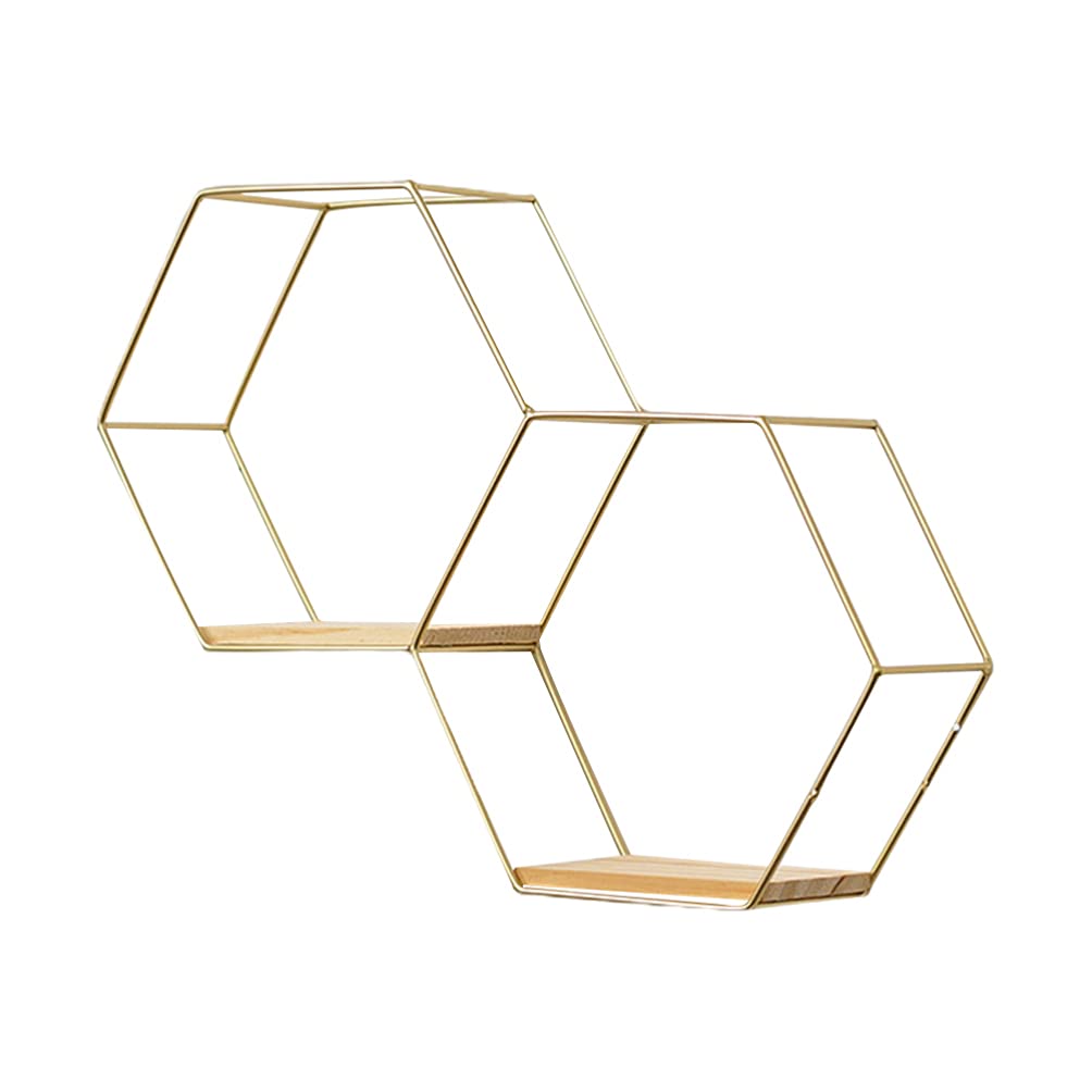 Hexagon Floating Shelves - Modern Geometric Metal Wall Decor for Living Room & Bedroom - Honeycomb Shelf for Plants, Dolls, Books & Home Decor (Golden, 1-Piece Set) - Perfect for Wall Organization & Stylish Display