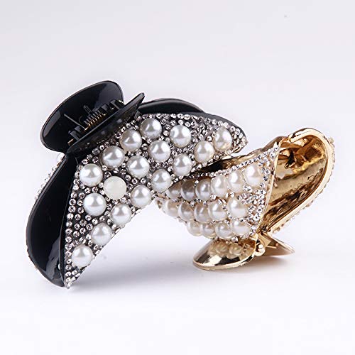2-Pack Rhinestone Hair Claw Clips with Imitation Pearls - Non-Slip Hair Clamps for Women & Girls - Perfect for Parties, Weddings & Everyday Hairstyles