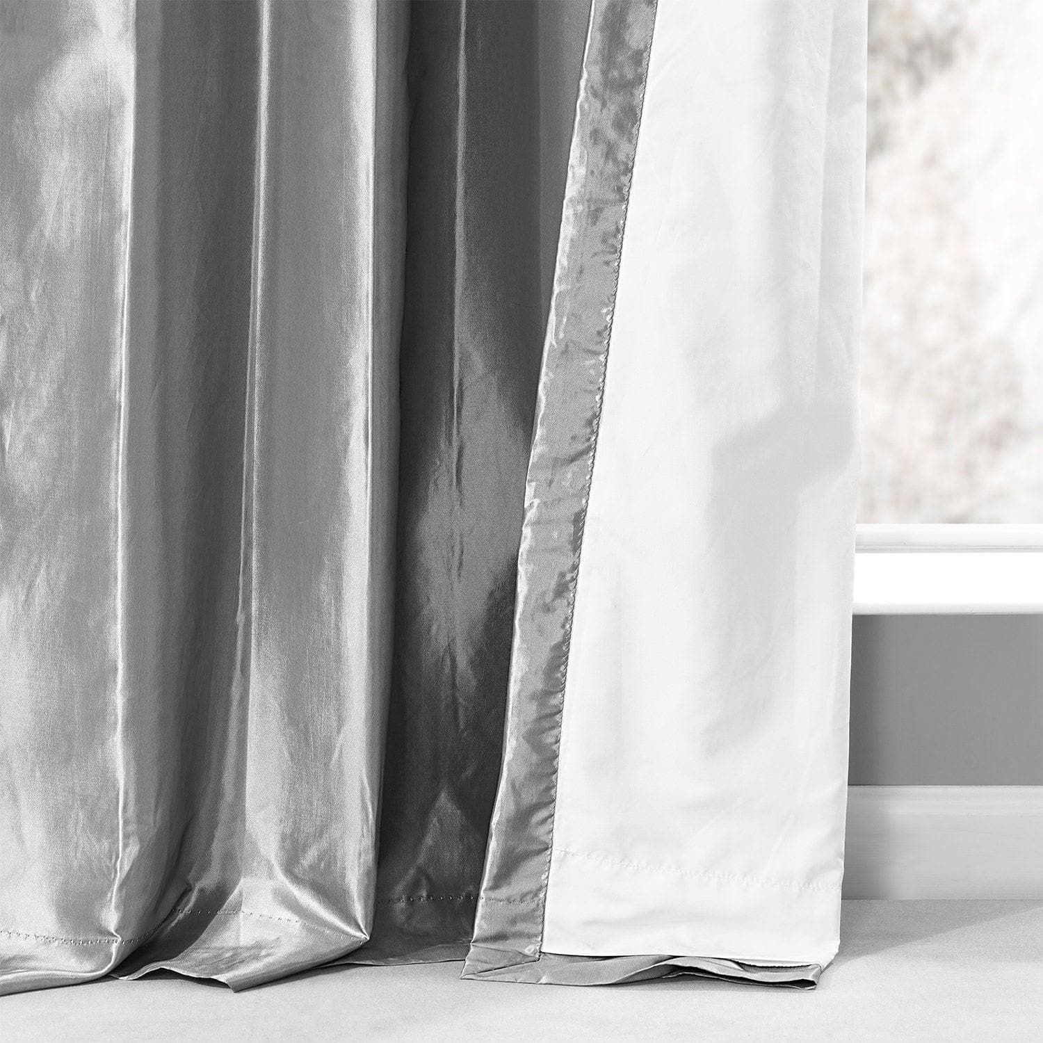 Platinum Ruched Solid Faux Silk Taffeta Room Darkening Curtain