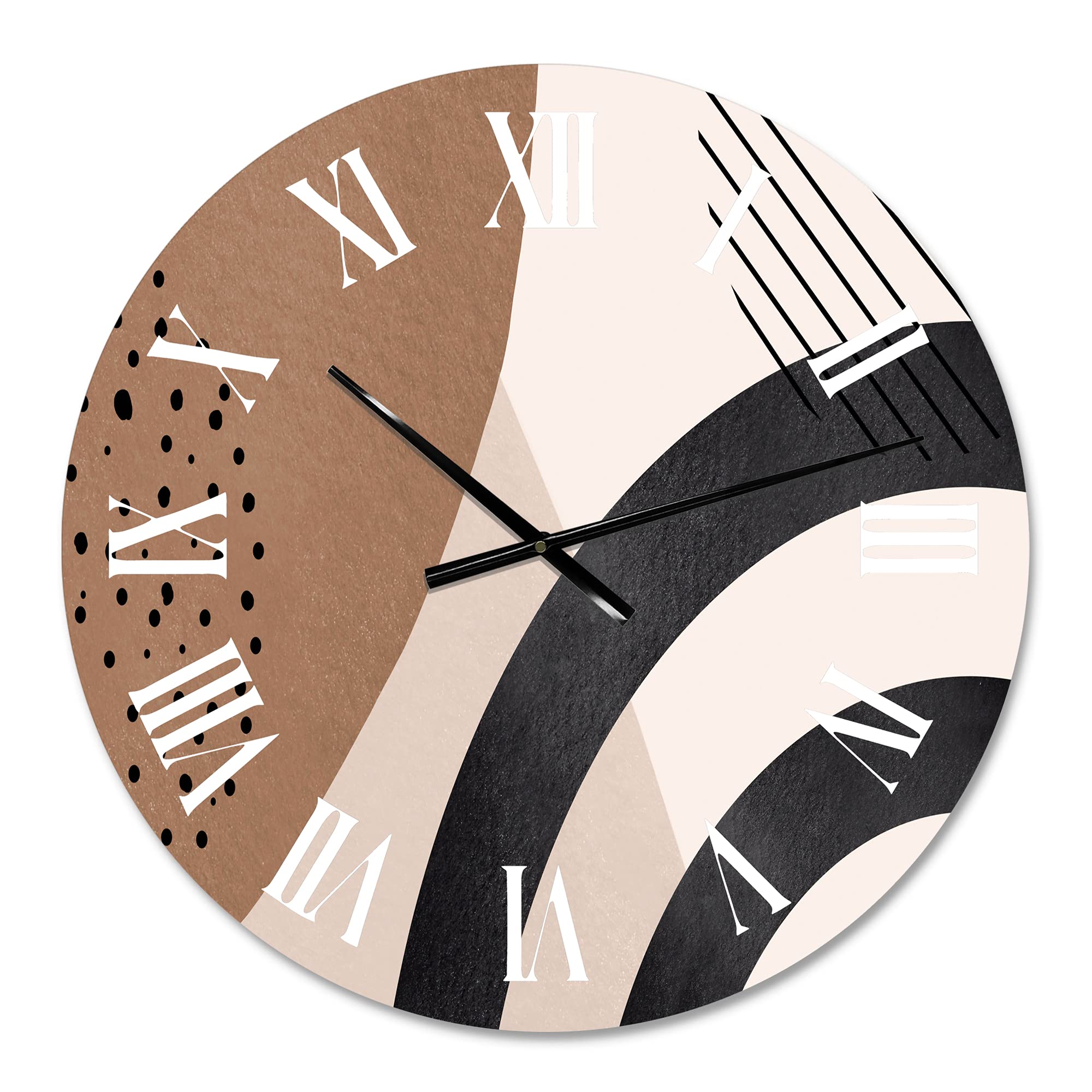 Abstract Shapes in Terracotta and Ivory Wall Clock - Large Modern Kitchen Decor with Fractal Design | Perfect for Living Room, Bedroom & Office