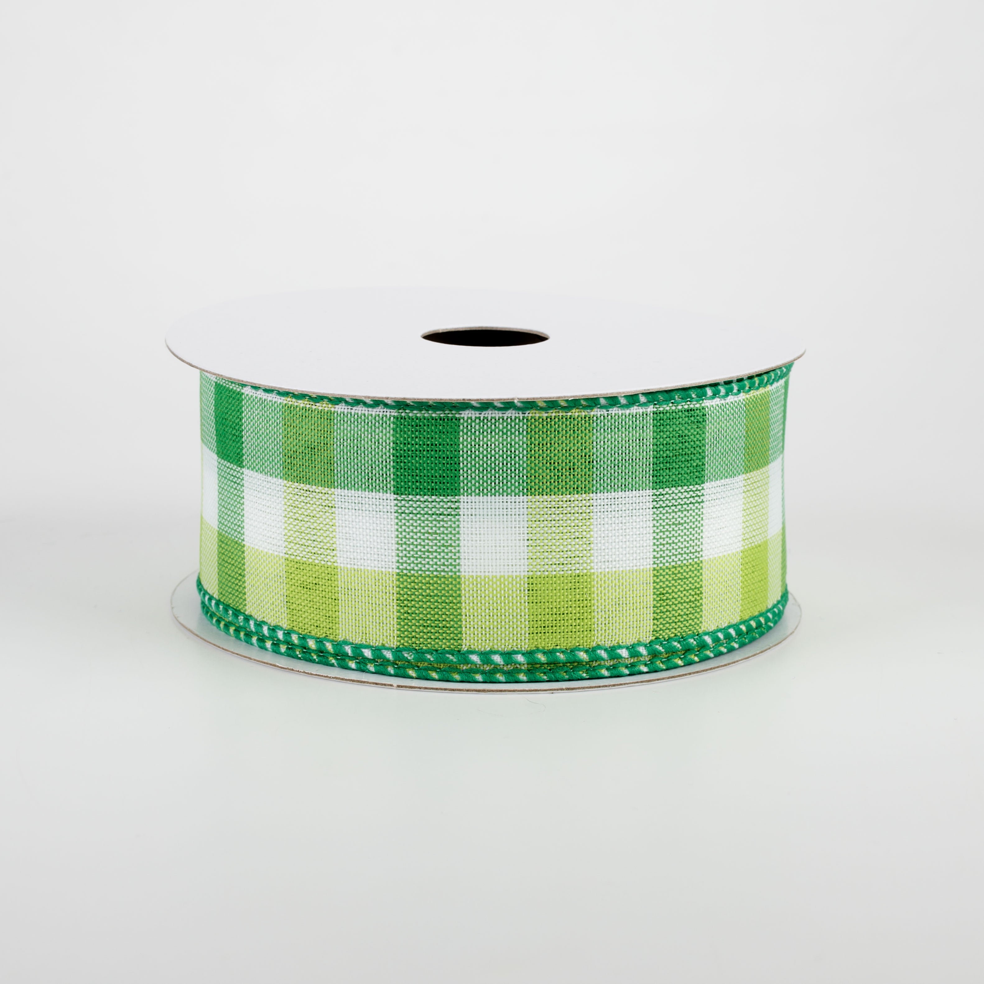 1.5 Inch Green White Lime Checked Garden Ribbon - 10 Yards Bulk Roll for Gift Wrapping, Floral Arrangements, and DIY Crafts