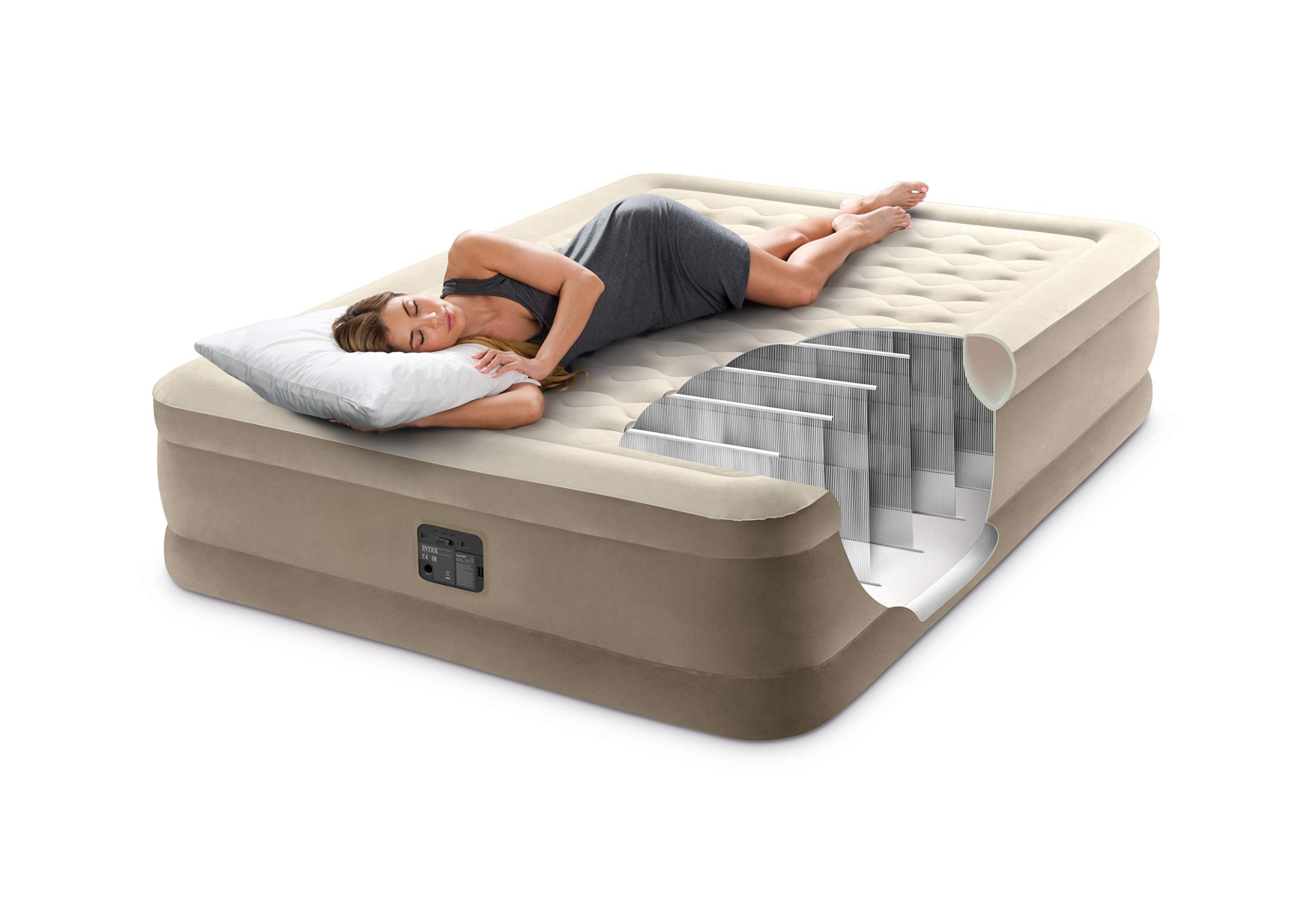 Intex Queen Ultra Plush Airbed with Fiber-Tech BIP - Premium Inflatable Mattress for Camping, Guest Bed & Home Use - Comfortable & Durable Air Bed with Built-in Pump